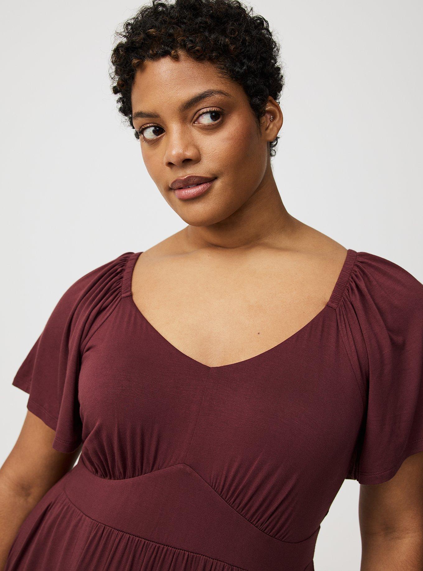 Maxi Flutter-Sleeve Tiered Dress