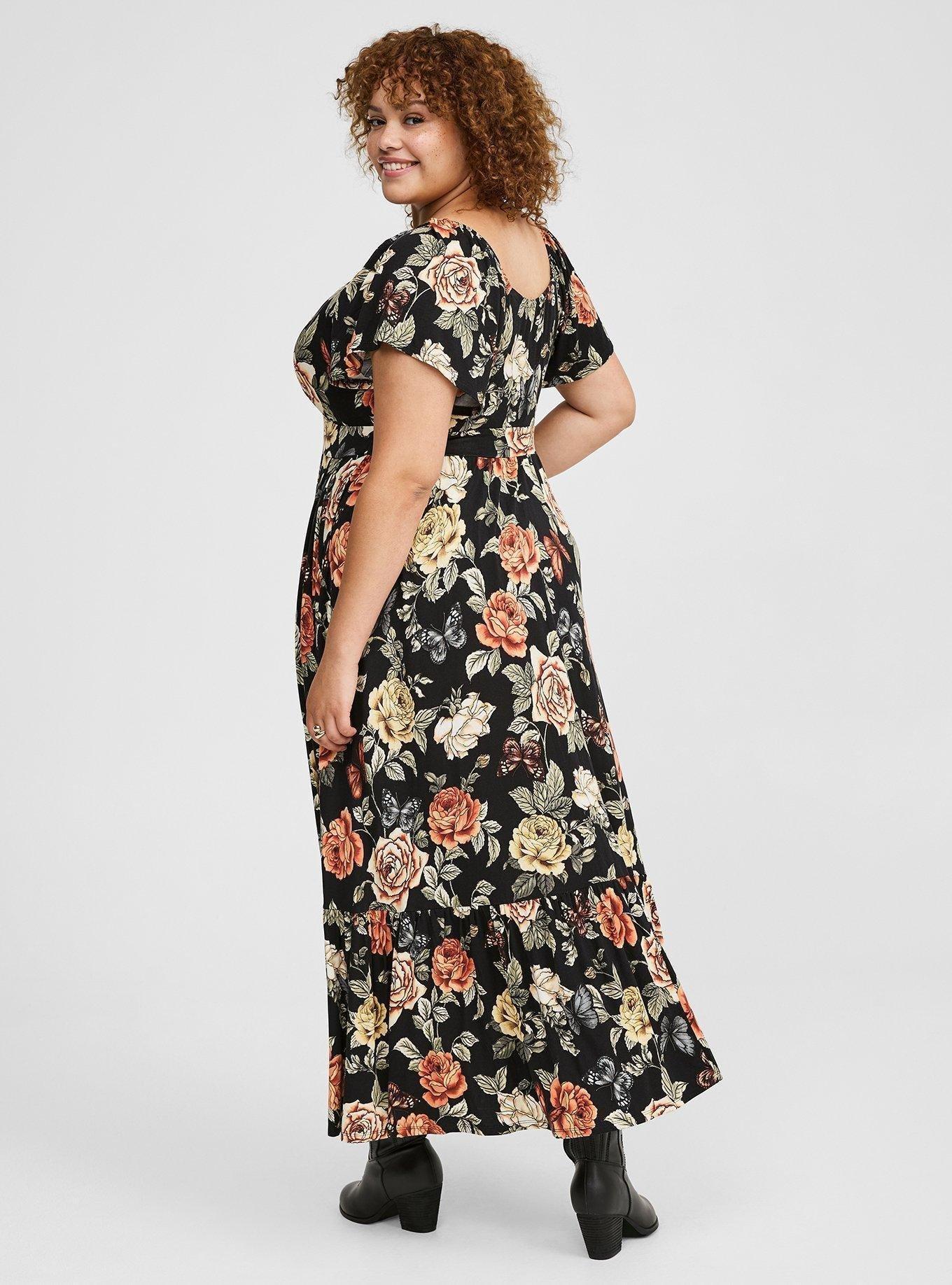 Maxi Flutter-Sleeve Tiered Dress