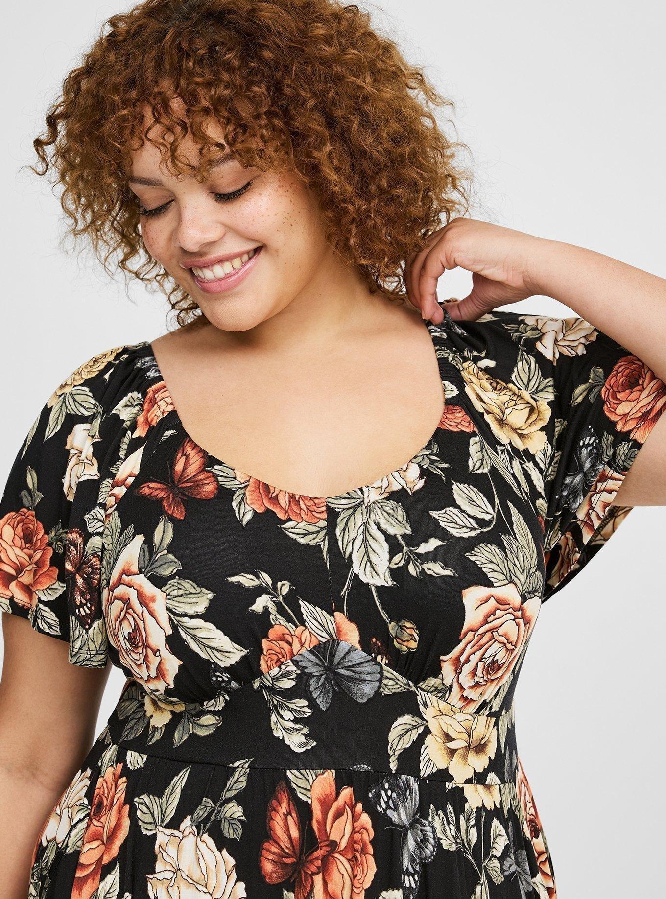 Maxi Flutter-Sleeve Tiered Dress
