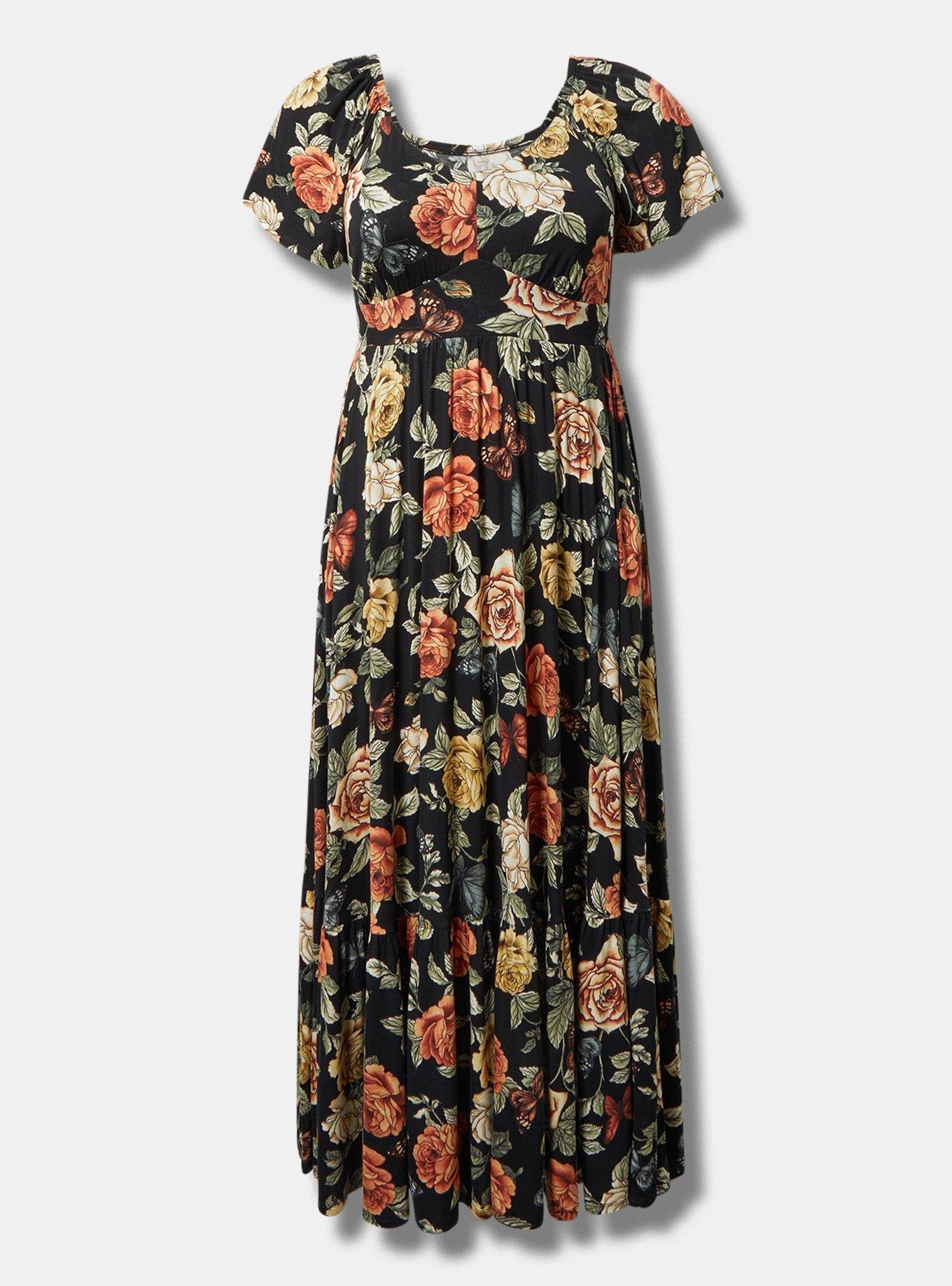Maxi Flutter-Sleeve Tiered Dress