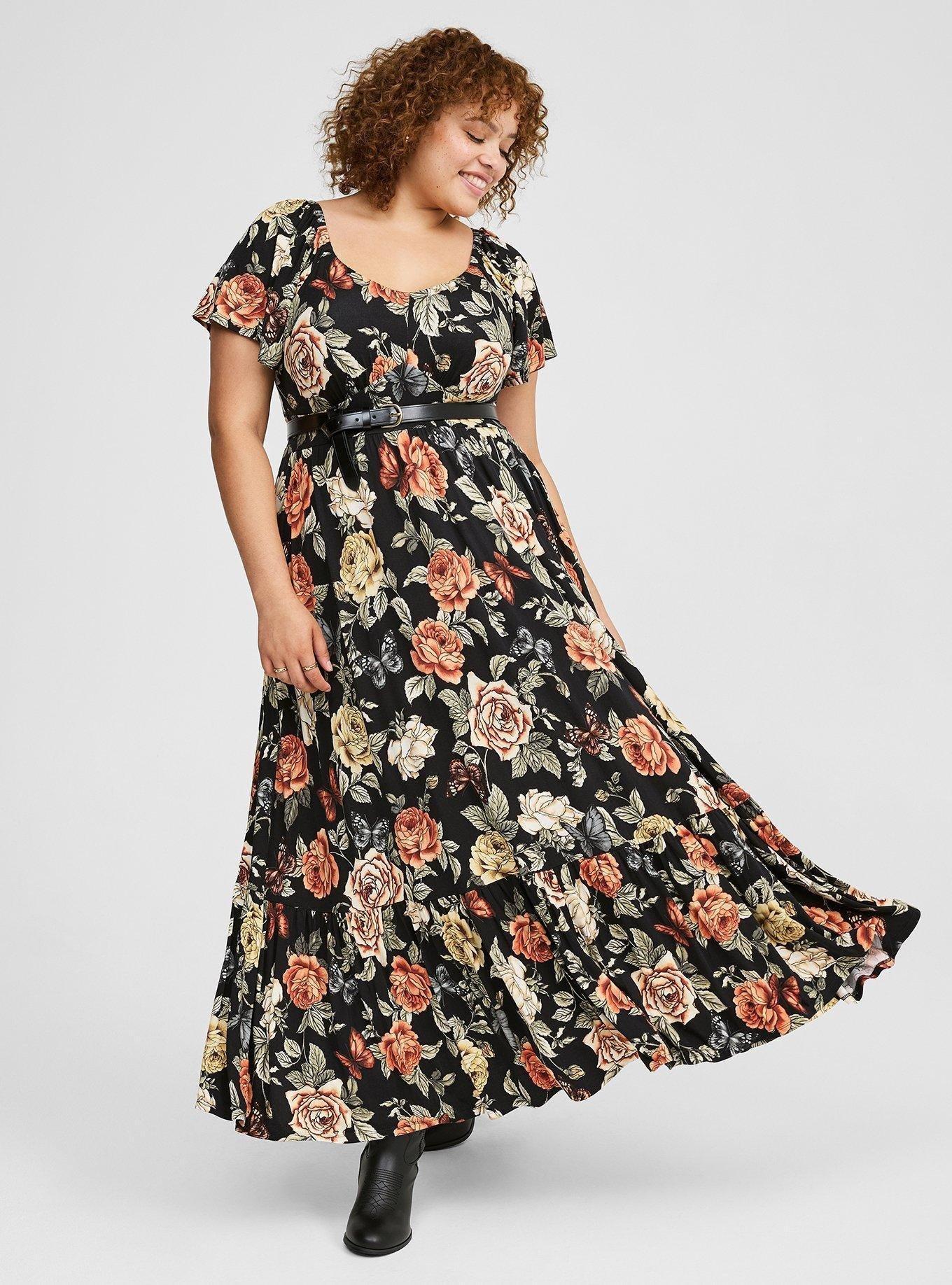 Maxi Jersey Flutter Sleeve Tiered Dress