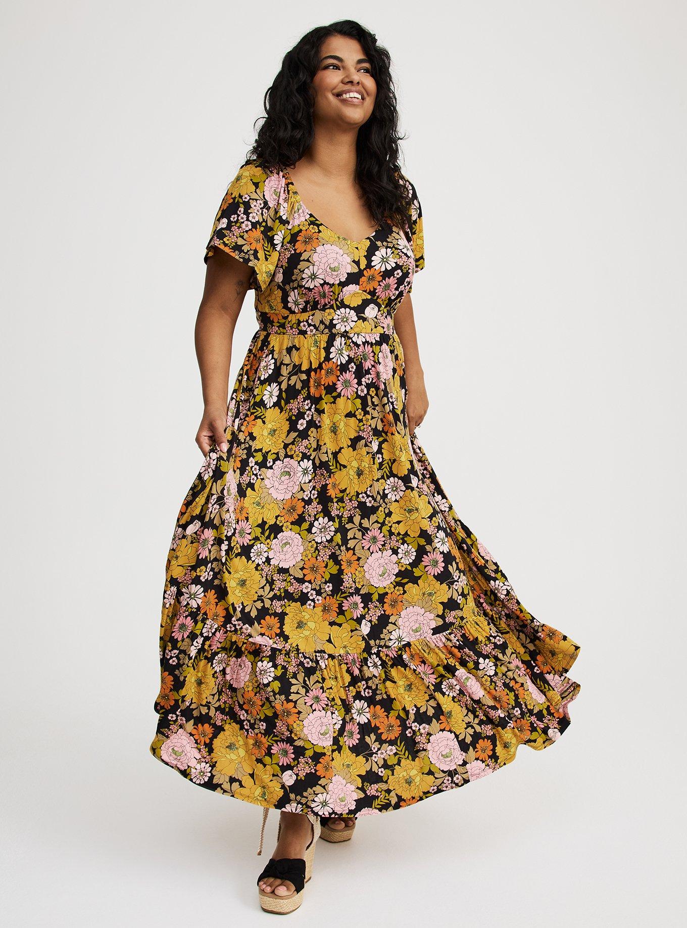 Flutter Sleeve Tiered Maxi Dress