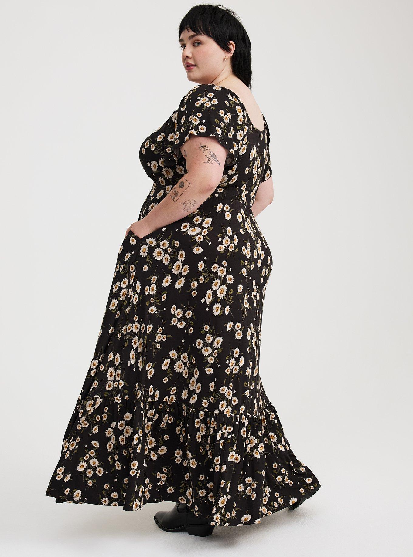 Maxi Flutter-Sleeve Tiered Dress