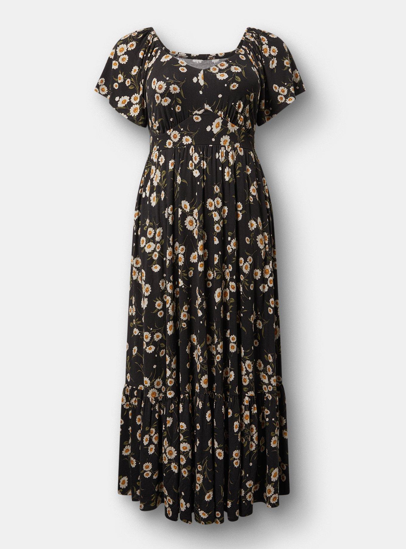 Maxi Flutter-Sleeve Tiered Dress