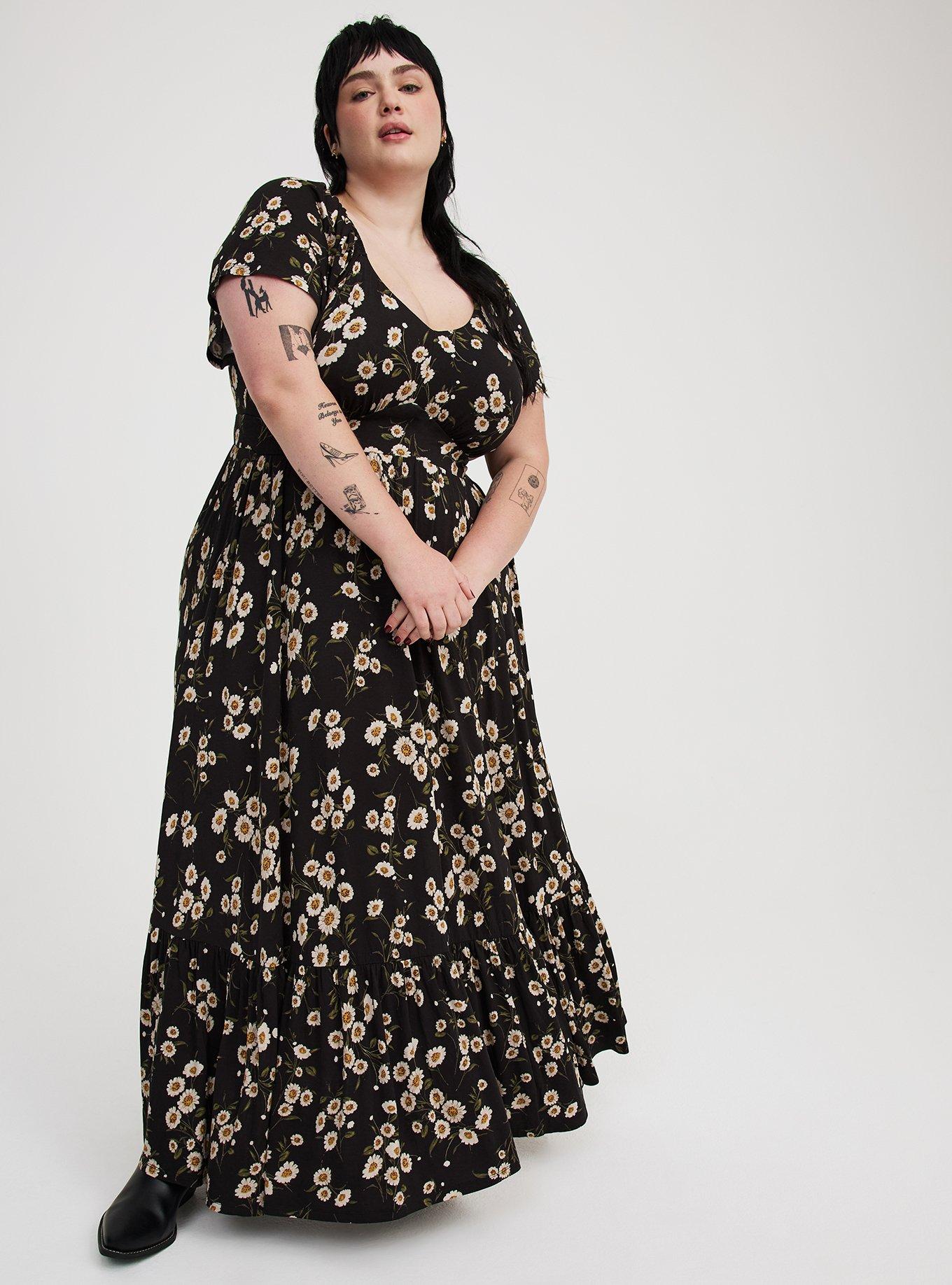 Maxi Flutter-Sleeve Tiered Dress