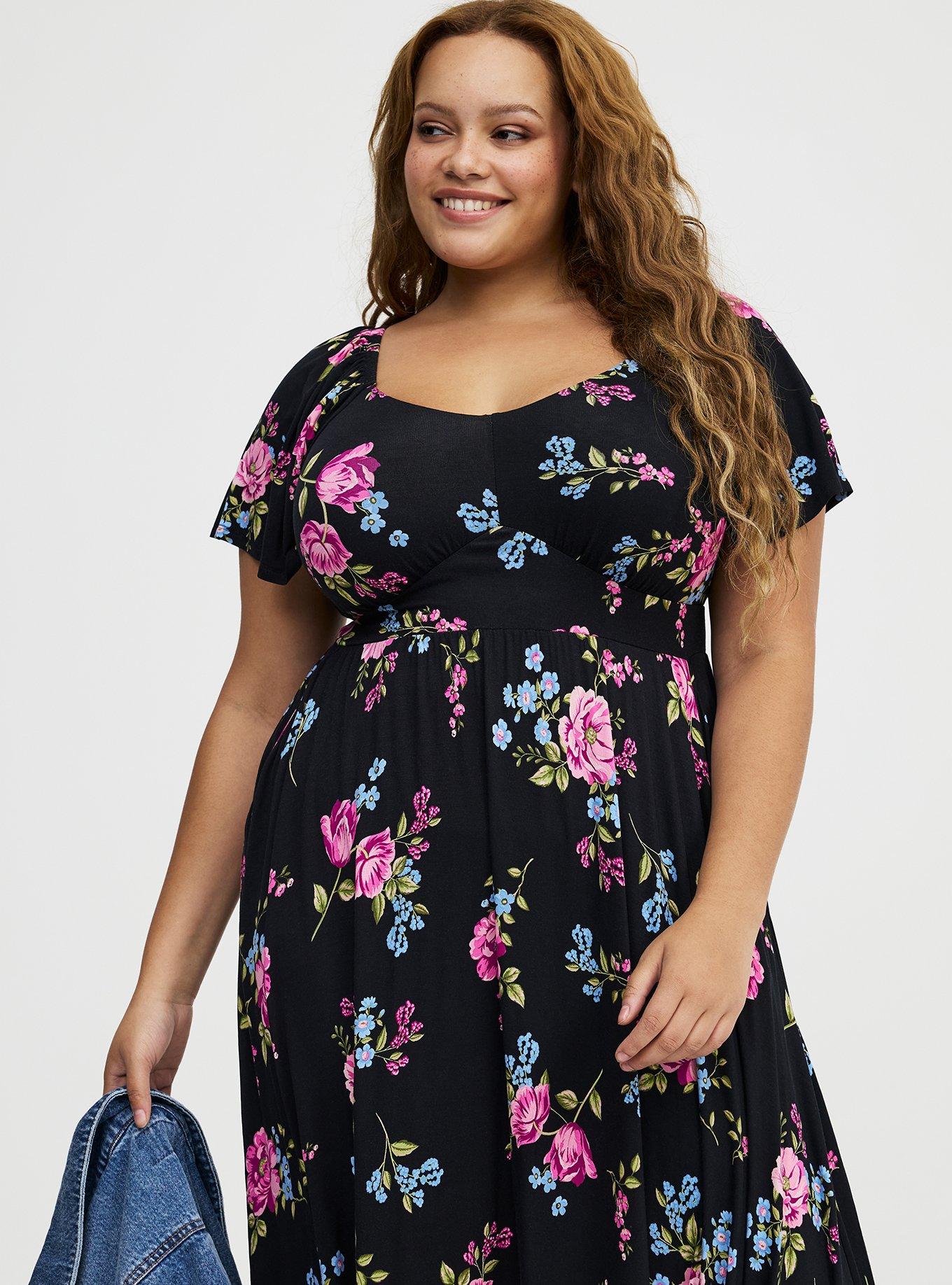 Flutter Sleeve Tiered Maxi Dress, KIRBY FLORAL BLACK, alternate