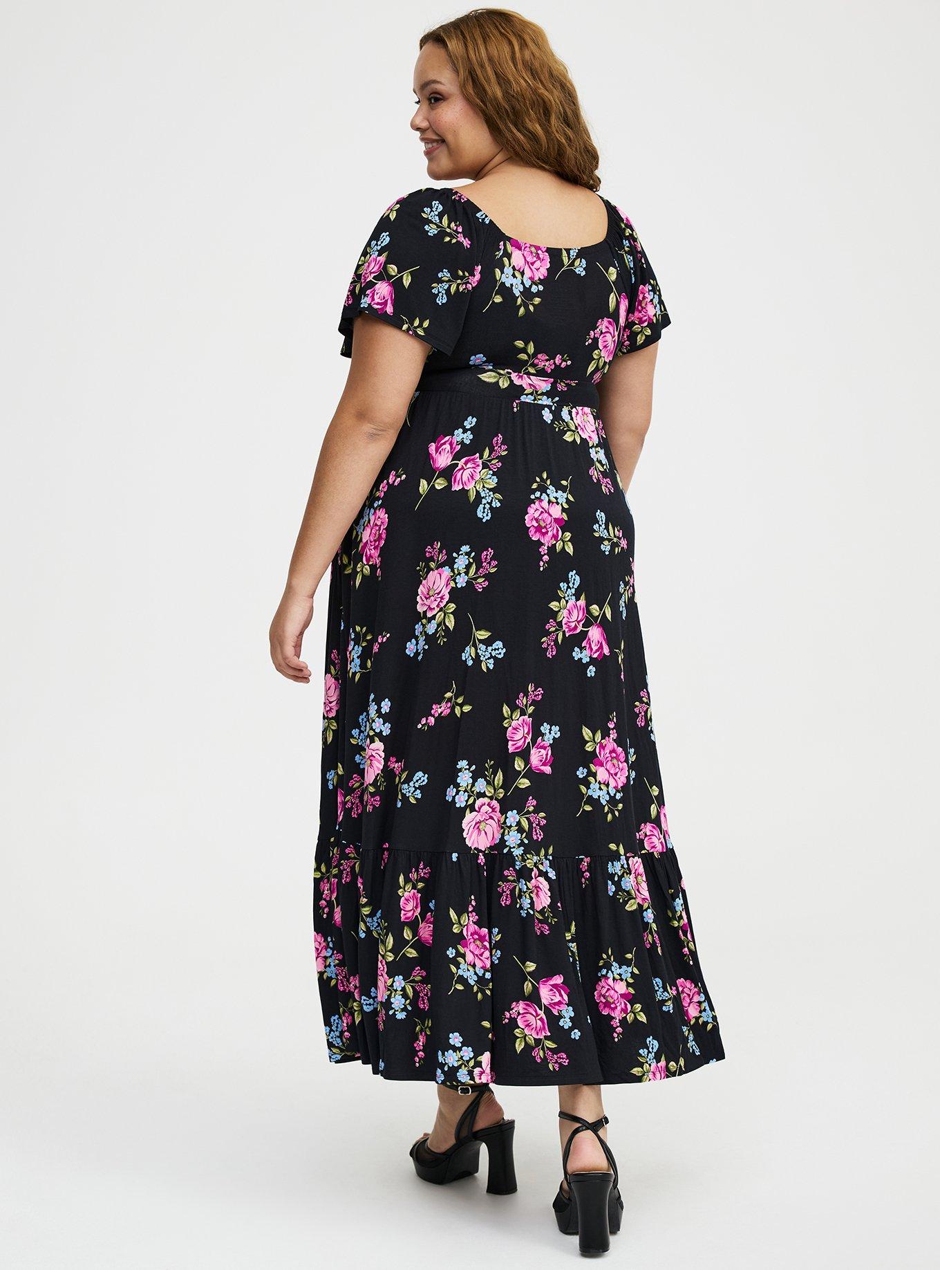 Flutter Sleeve Tiered Maxi Dress, KIRBY FLORAL BLACK, alternate