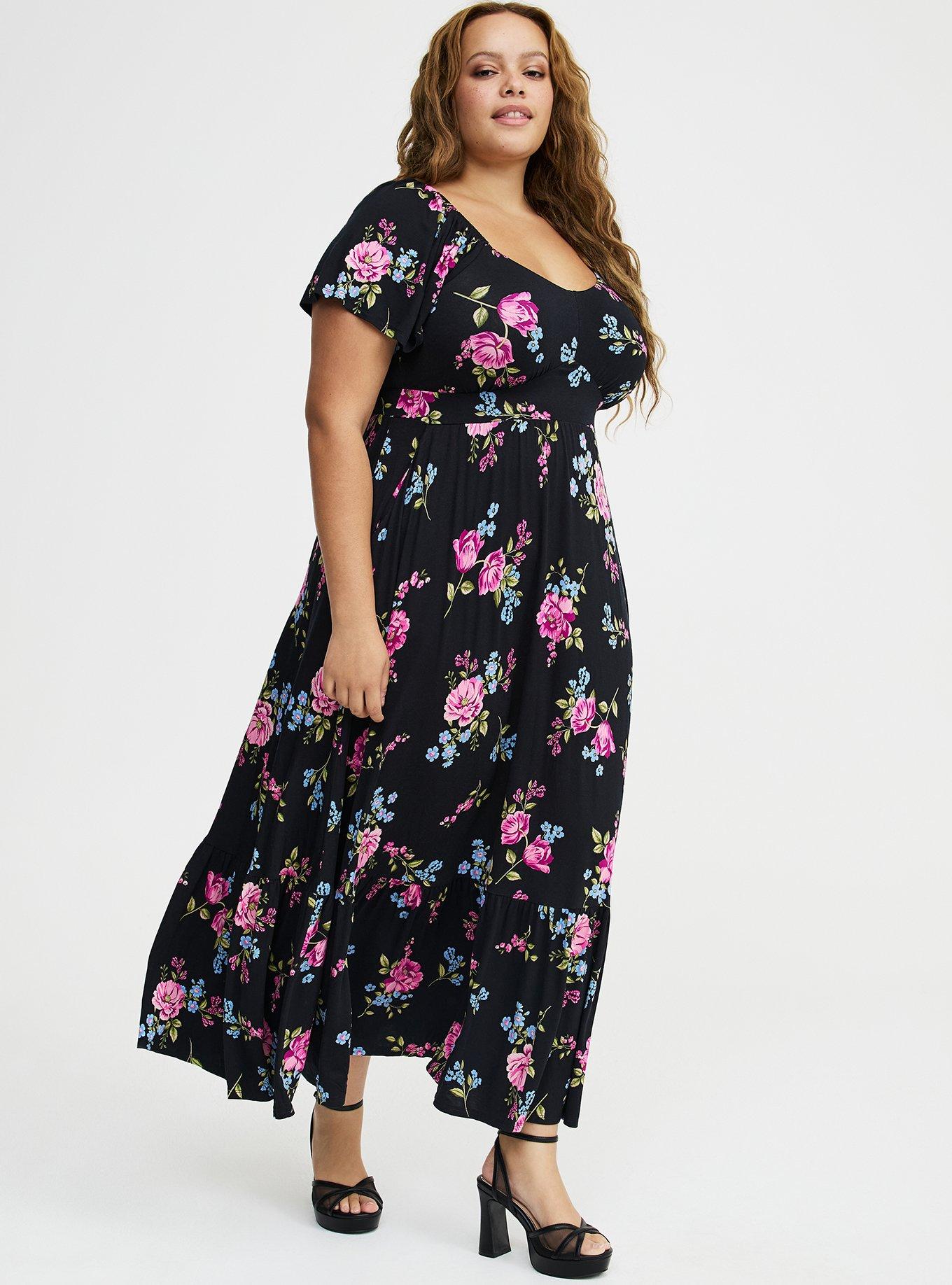 Flutter Sleeve Tiered Maxi Dress, KIRBY FLORAL BLACK, alternate