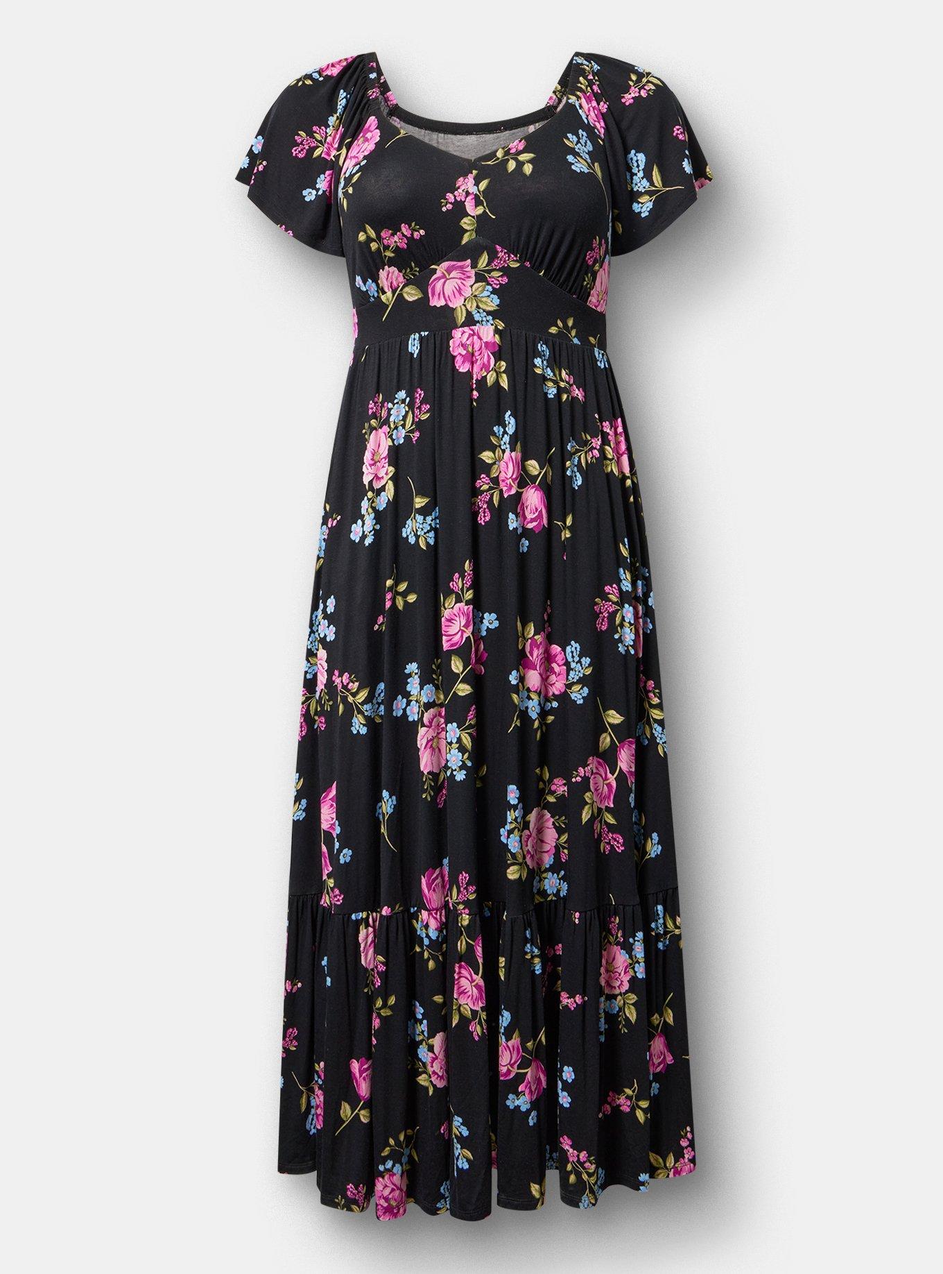 Flutter Sleeve Tiered Maxi Dress, KIRBY FLORAL BLACK, hi-res