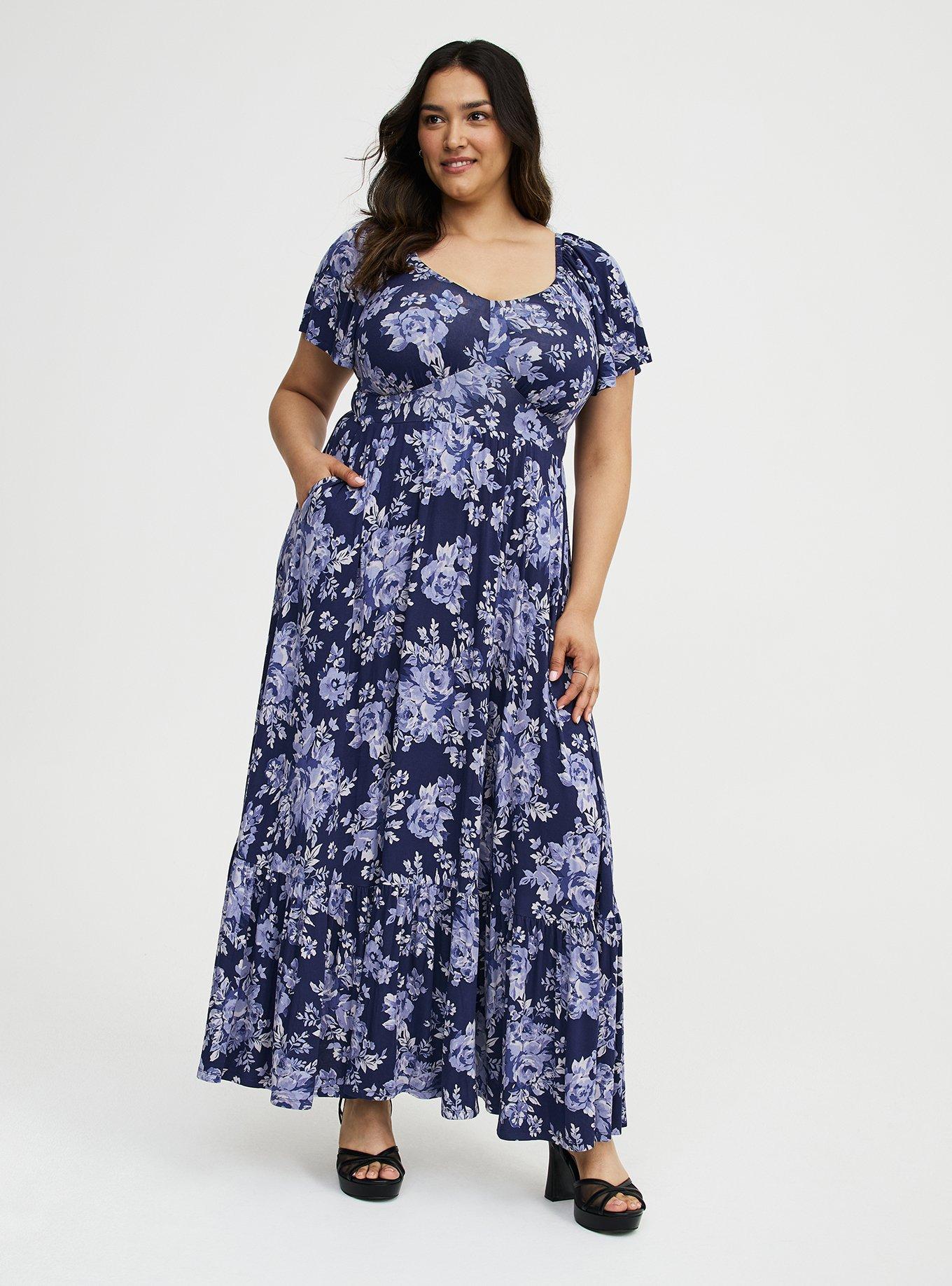 blue floral flutter sleeve dress Blue Zone Planet main image 1