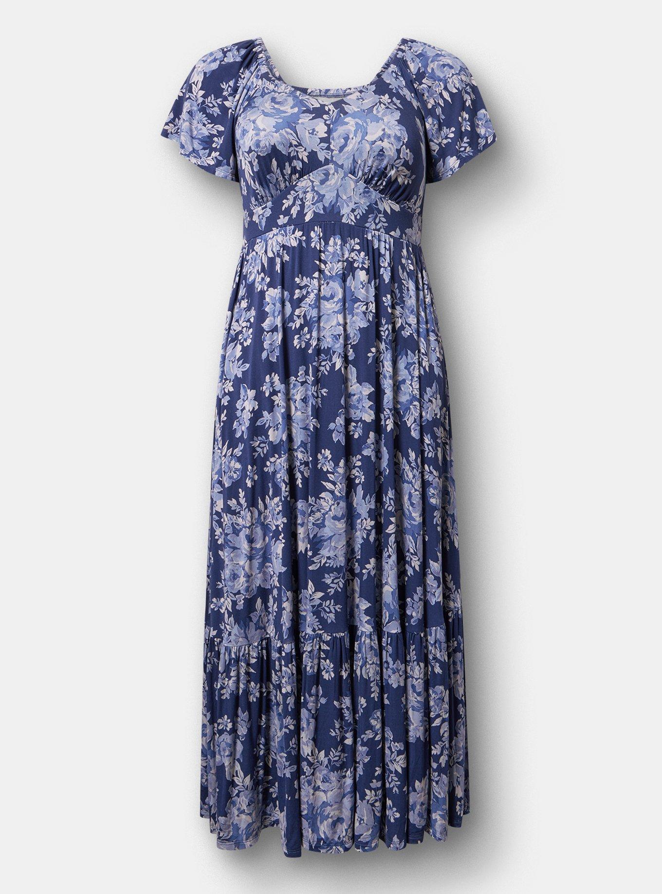 Flutter Sleeve Tiered Maxi Dress, IVY FLORAL BLUE, hi-res
