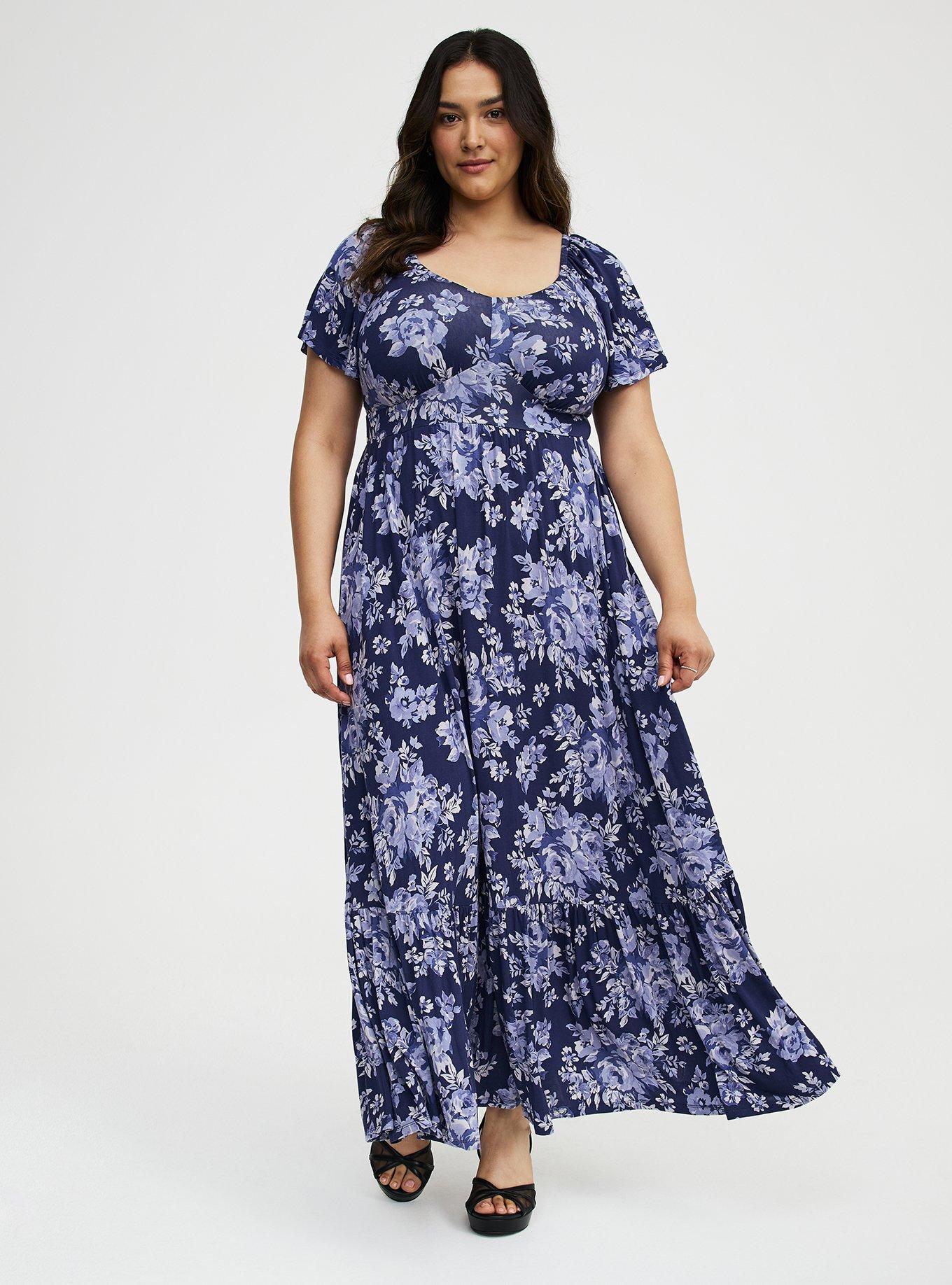 Flutter Sleeve Tiered Maxi Dress, IVY FLORAL BLUE, hi-res
