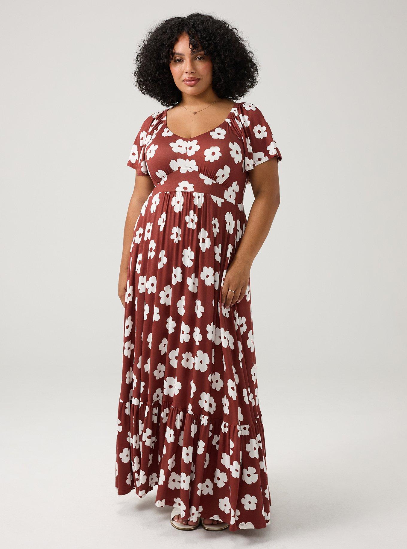 Flutter Sleeve Tiered Maxi Dress, KASEY DAISY BRICK, alternate