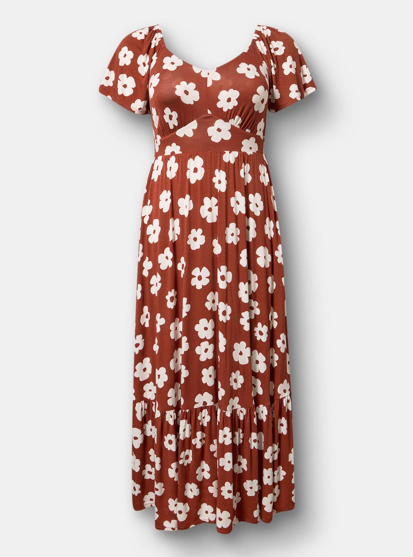 Flutter Sleeve Tiered Maxi Dress, KASEY DAISY BRICK, hi-res