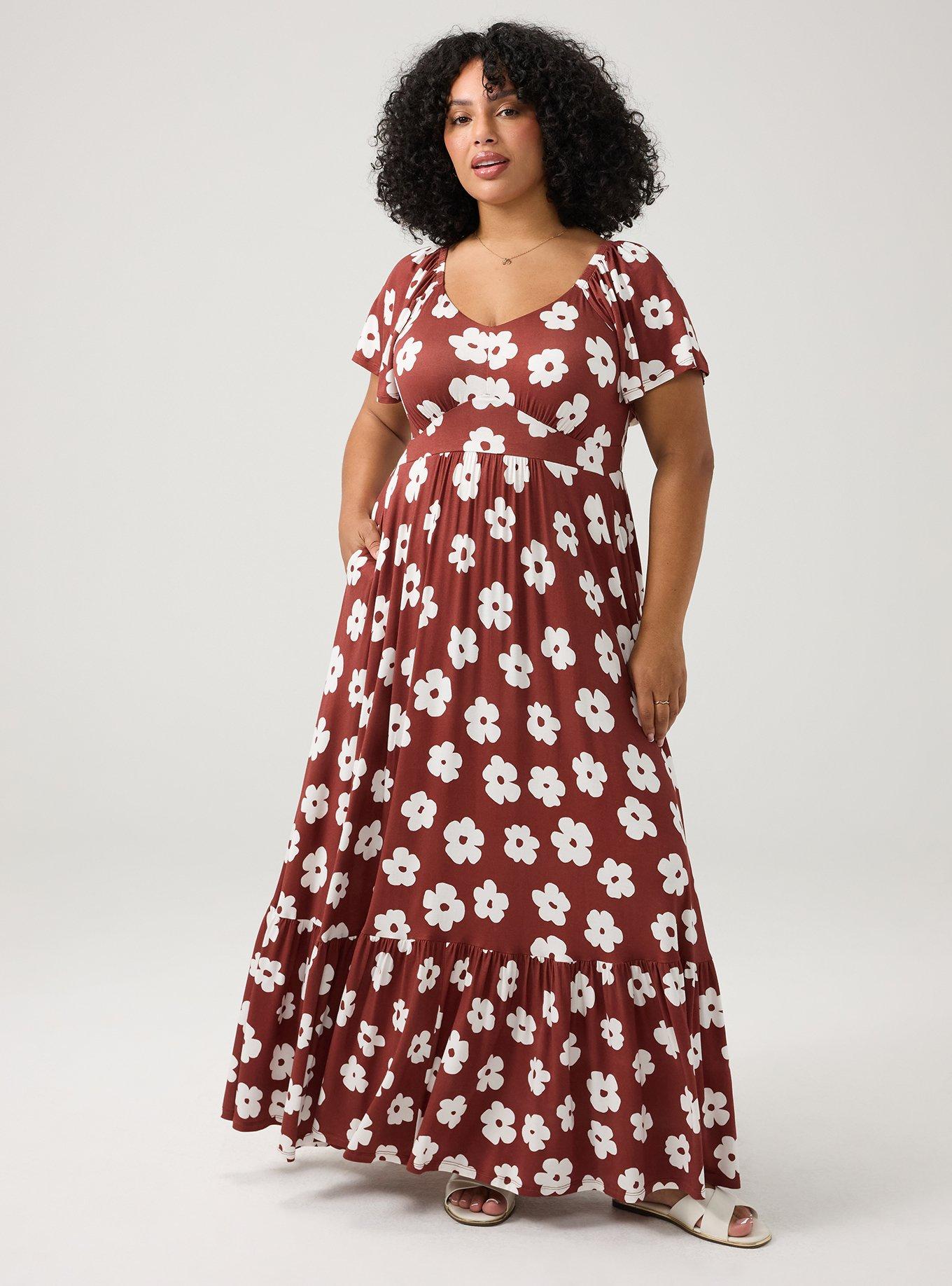 Flutter Sleeve Tiered Maxi Dress, KASEY DAISY BRICK, hi-res