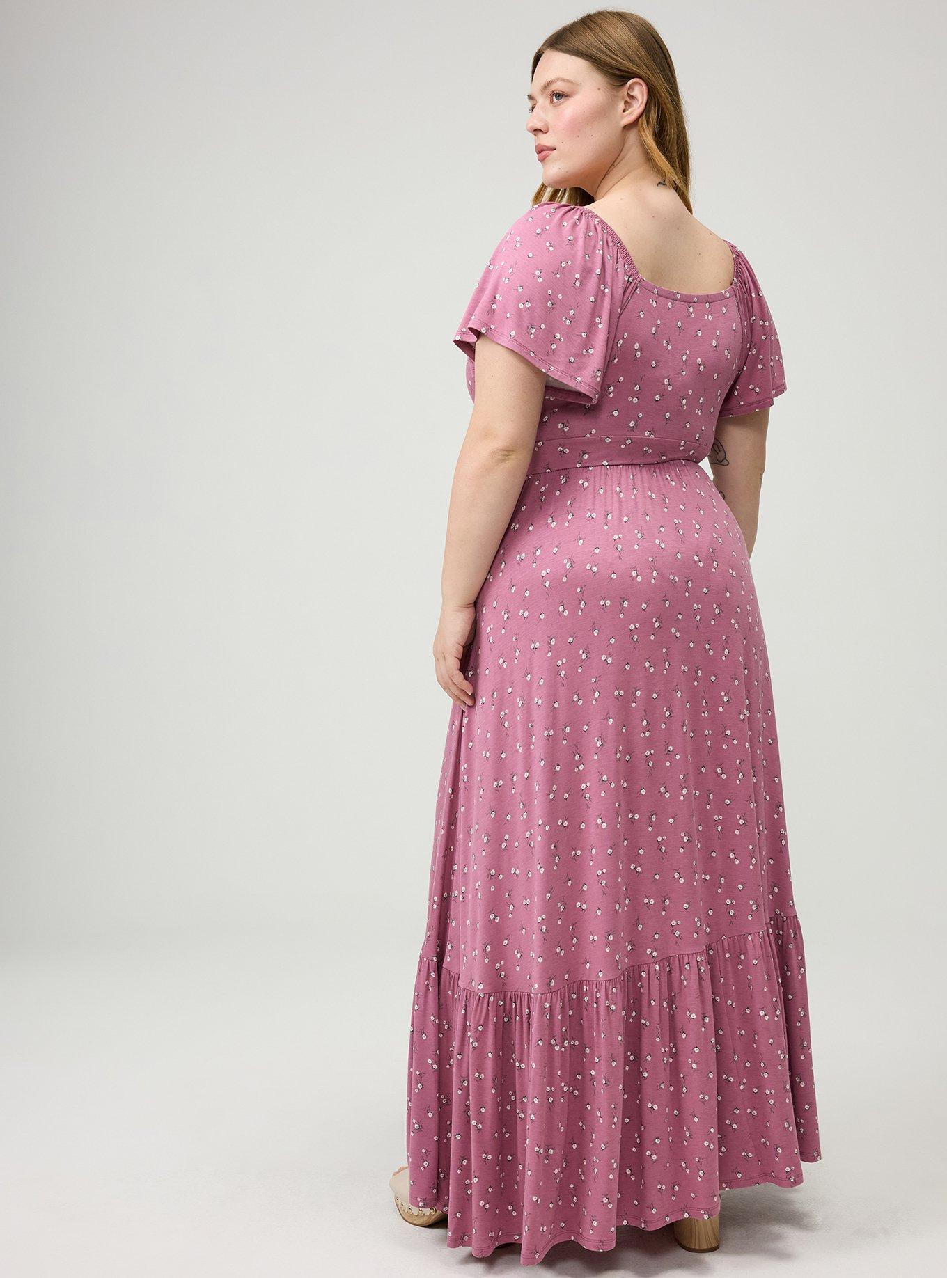 Flutter Sleeve Tiered Maxi Dress, WHEAT GRASS FLORAL MAUVE, alternate