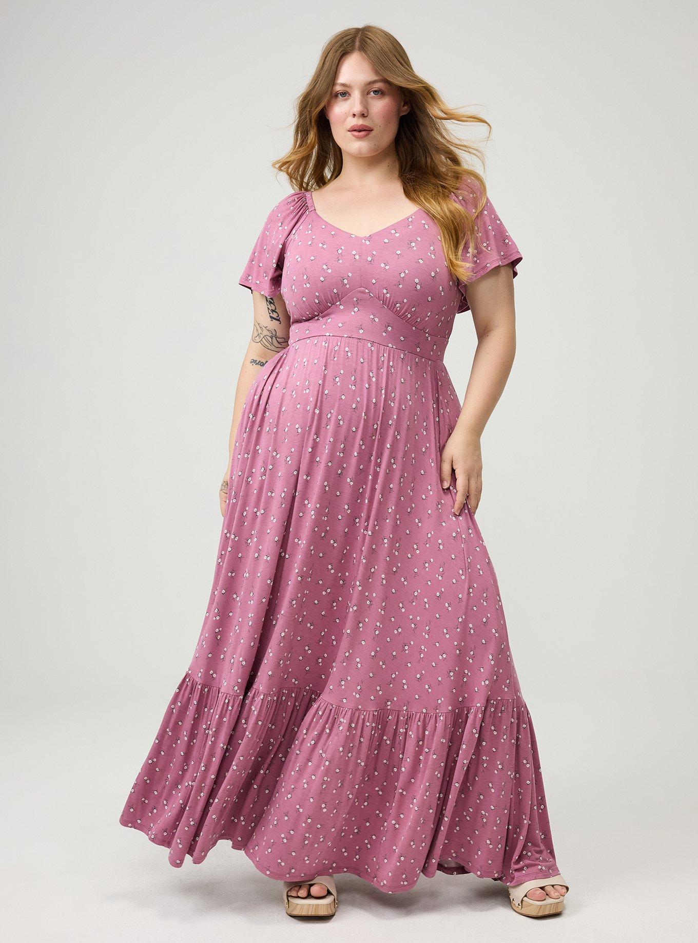 Flutter Sleeve Tiered Maxi Dress, WHEAT GRASS FLORAL MAUVE, alternate