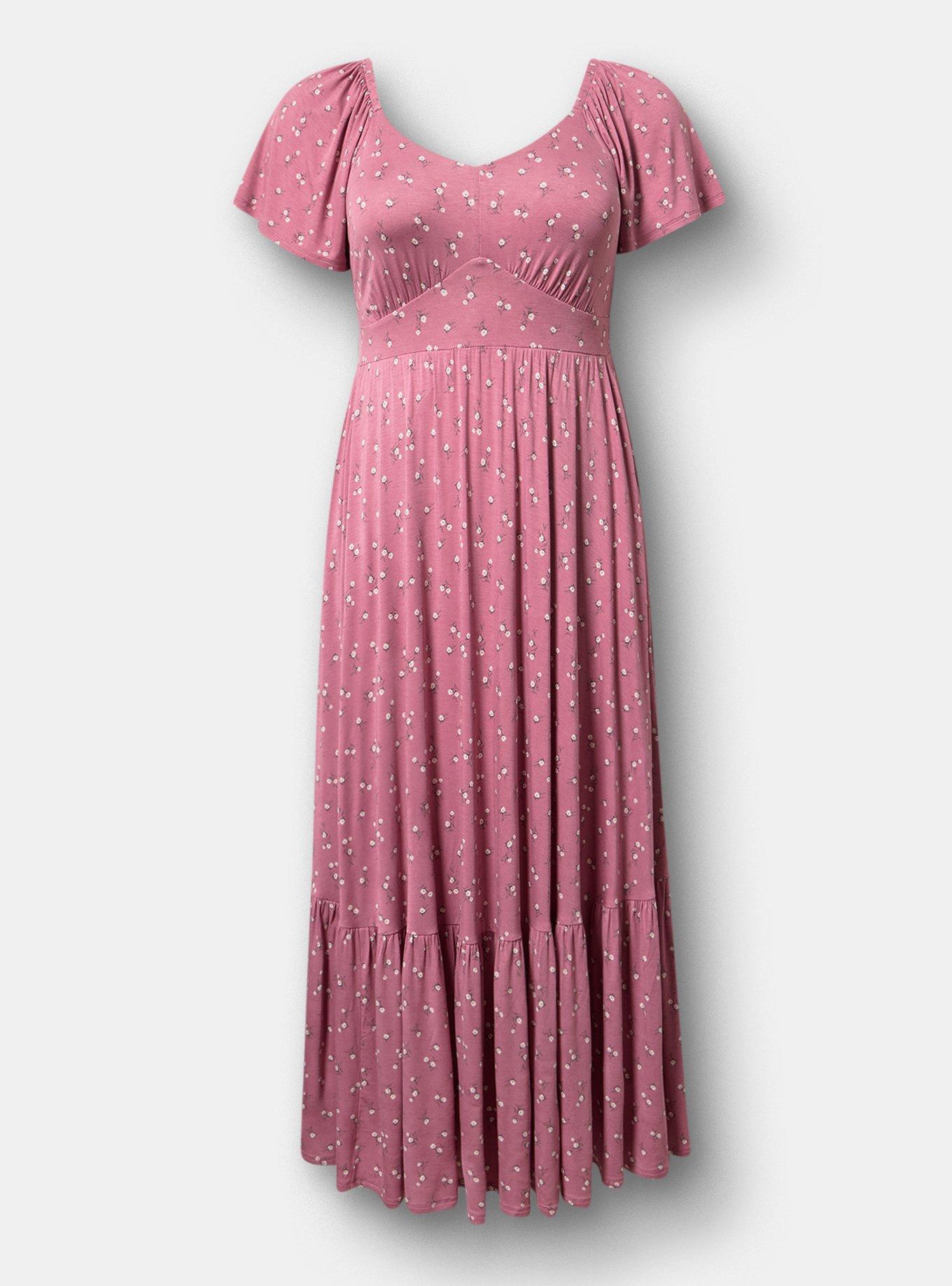 Flutter Sleeve Tiered Maxi Dress, WHEAT GRASS FLORAL MAUVE, flat