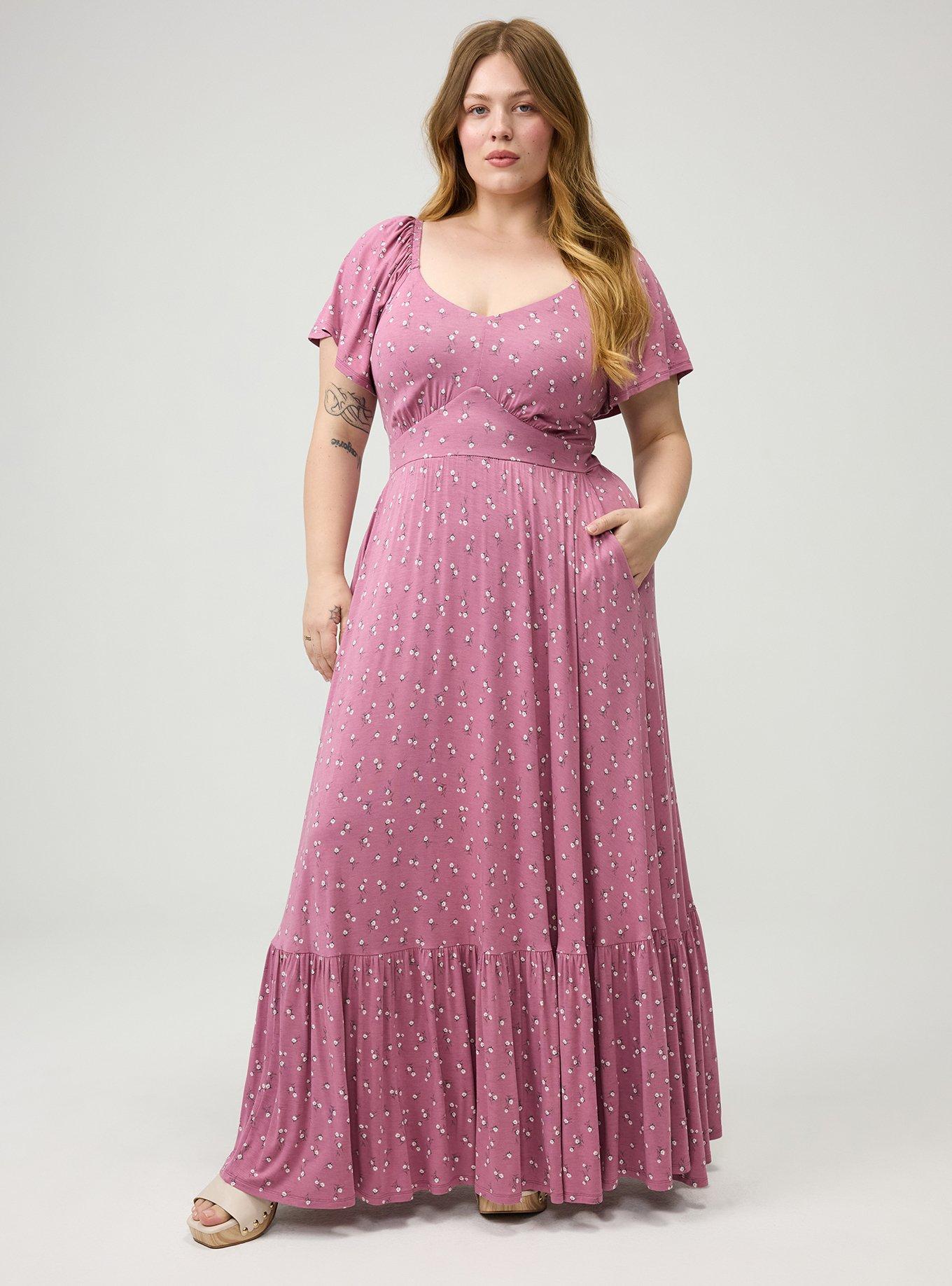 Flutter Sleeve Tiered Maxi Dress, WHEAT GRASS FLORAL MAUVE, hi-res