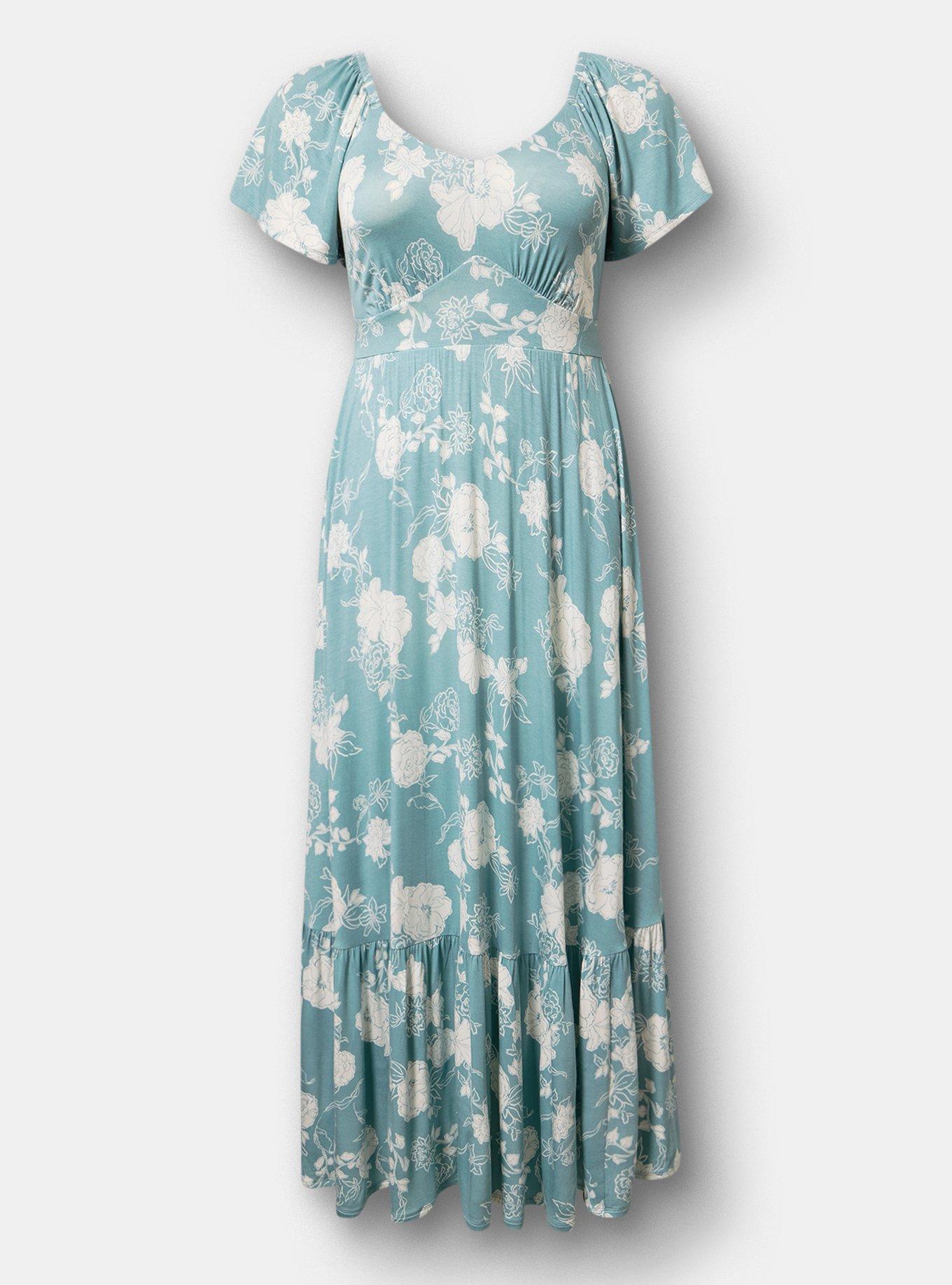 Flutter Sleeve Tiered Maxi Dress, SUZY FLORAL BLUE, flat