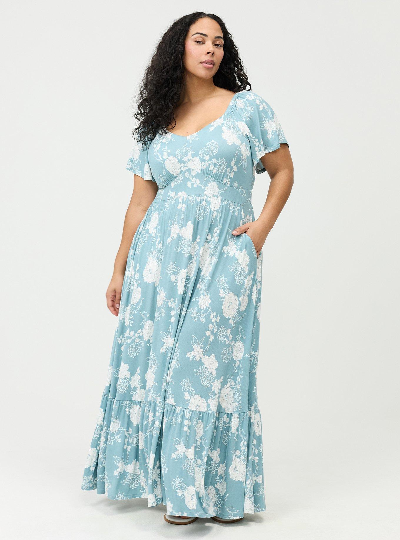 Flutter Sleeve Tiered Maxi Dress, SUZY FLORAL BLUE, hi-res