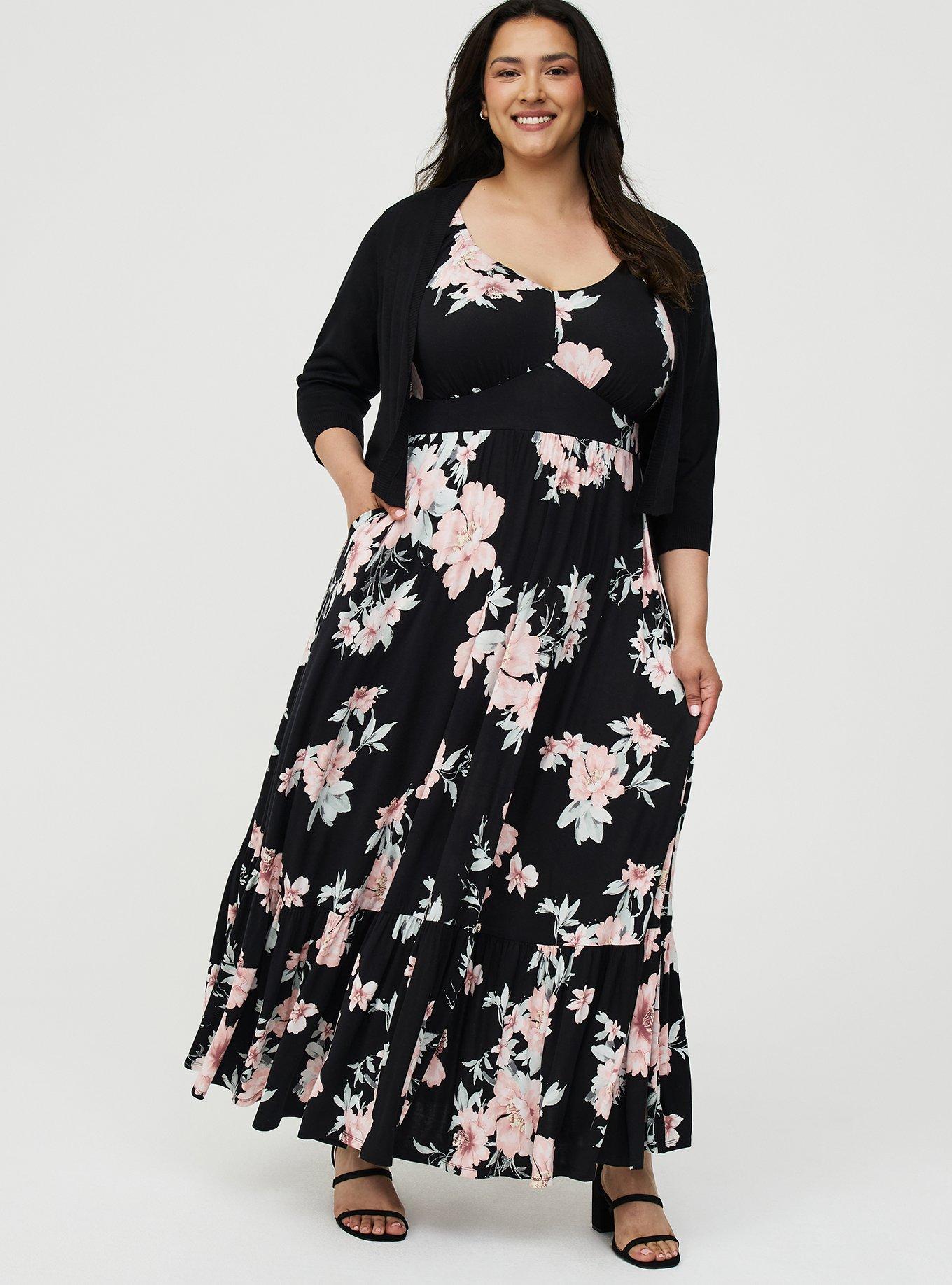 Flutter Sleeve Tiered Maxi Dress, PEACHY FLORAL BLACK LR, alternate