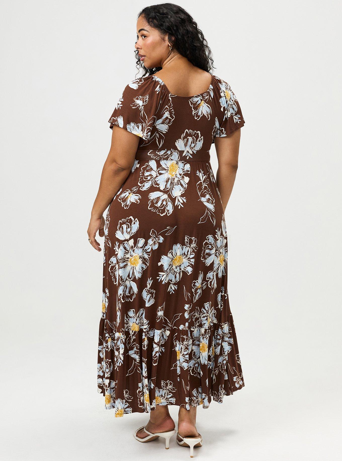 Flutter Sleeve Tiered Maxi Dress, MARIAM FLORAL BROWN, alternate