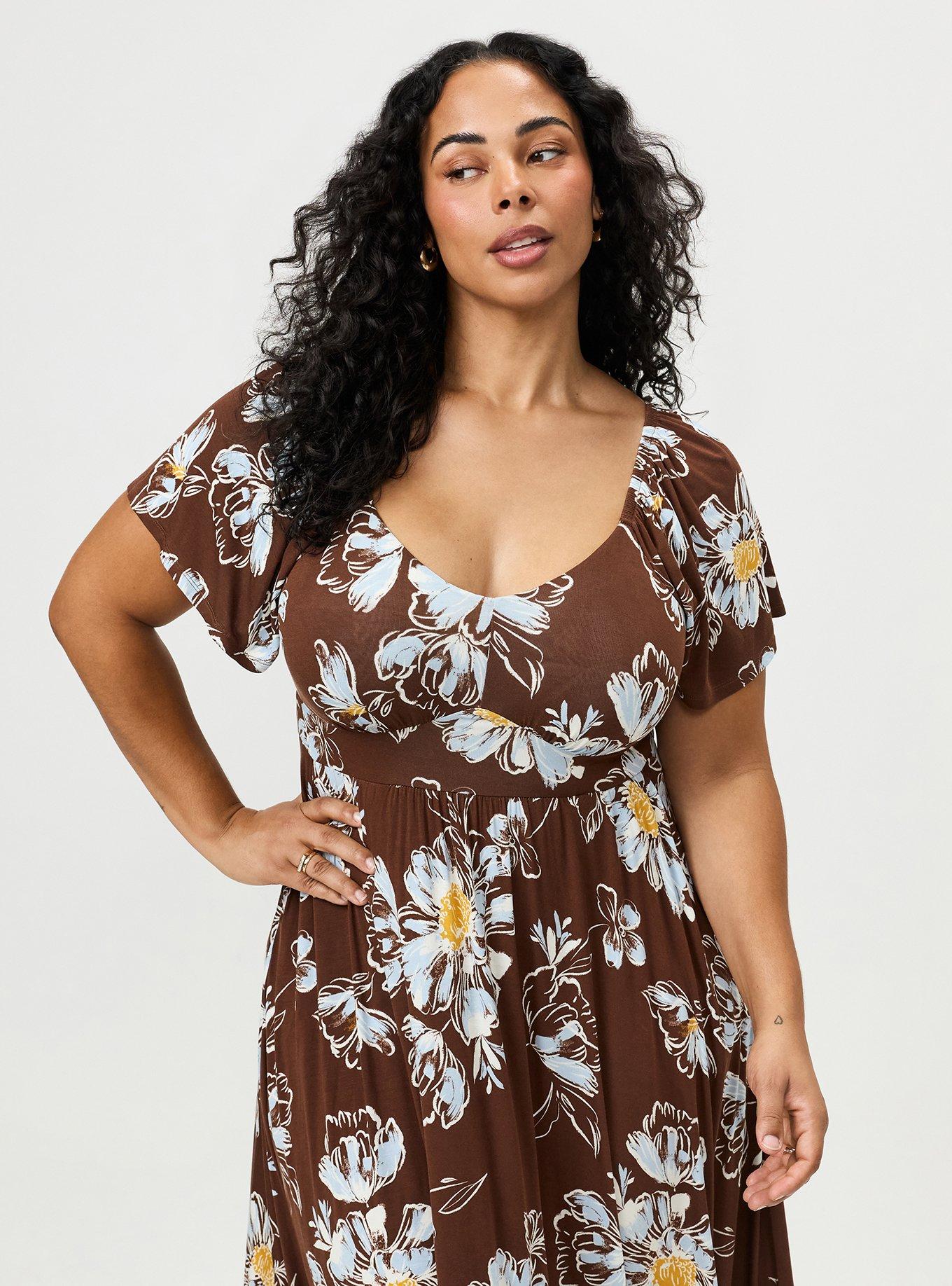 Flutter Sleeve Tiered Maxi Dress, MARIAM FLORAL BROWN, alternate
