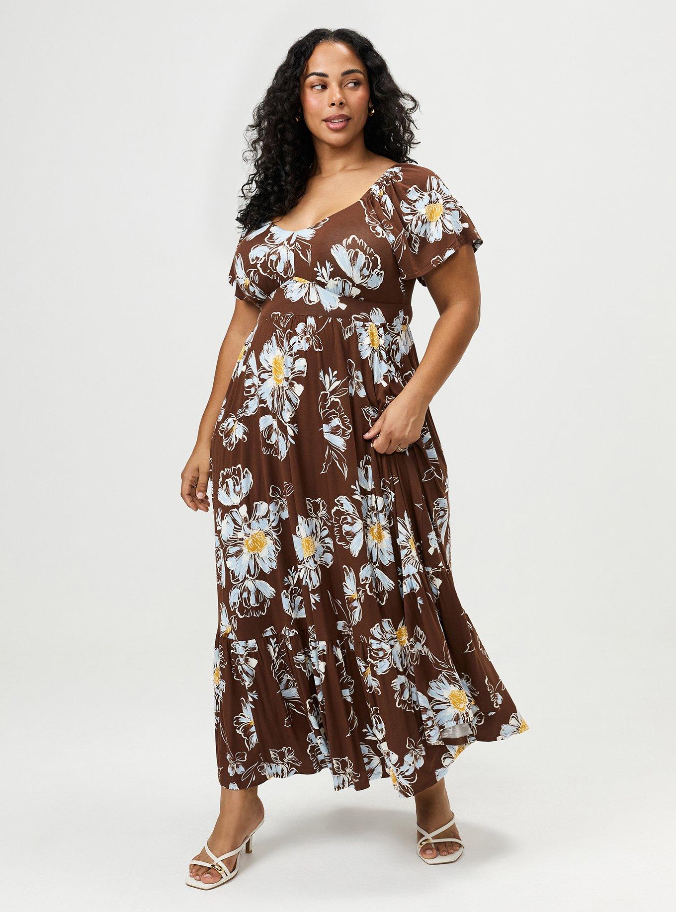 Flutter Sleeve Tiered Maxi Dress, MARIAM FLORAL BROWN, alternate