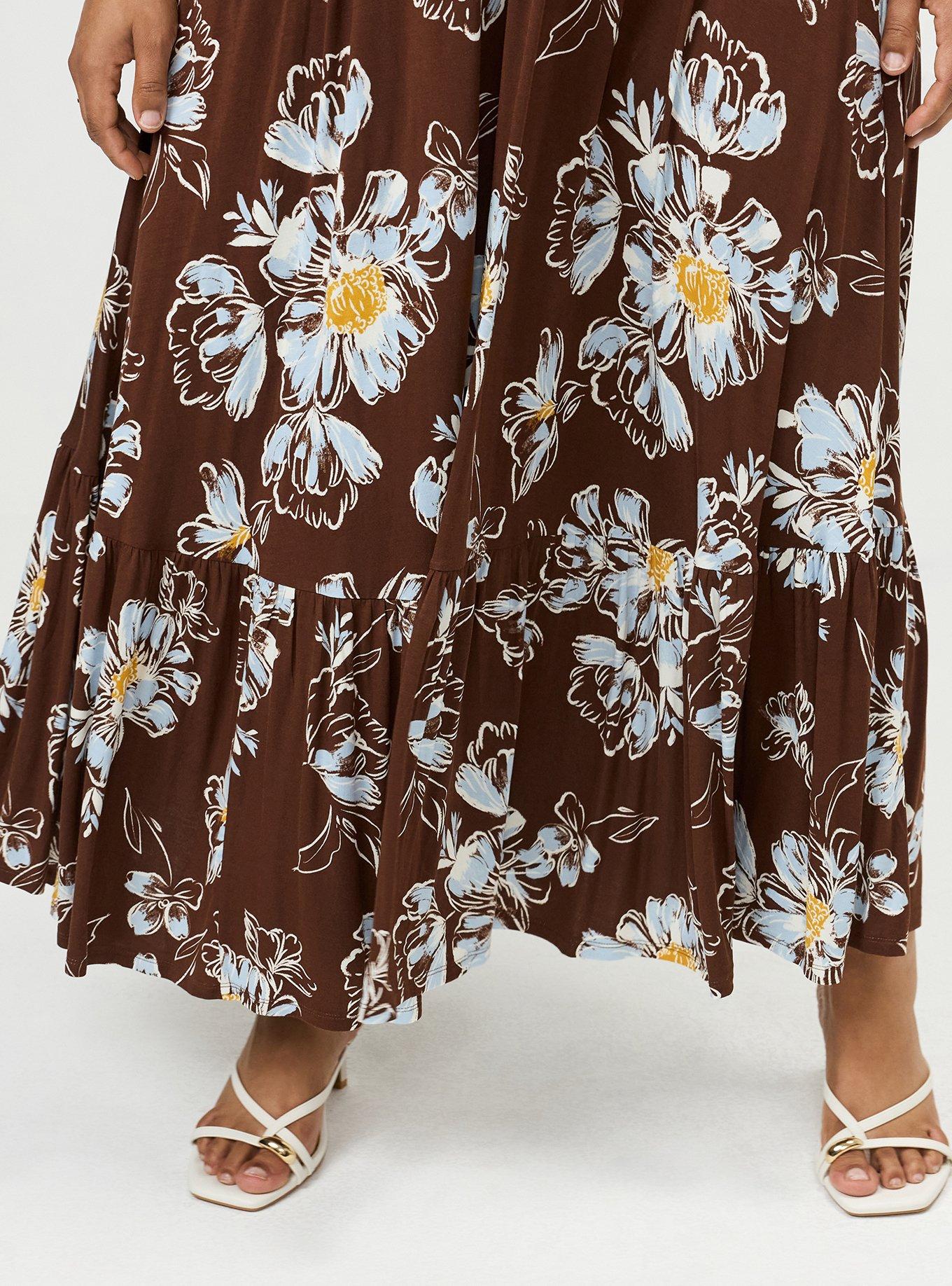 Flutter Sleeve Tiered Maxi Dress, MARIAM FLORAL BROWN, alternate