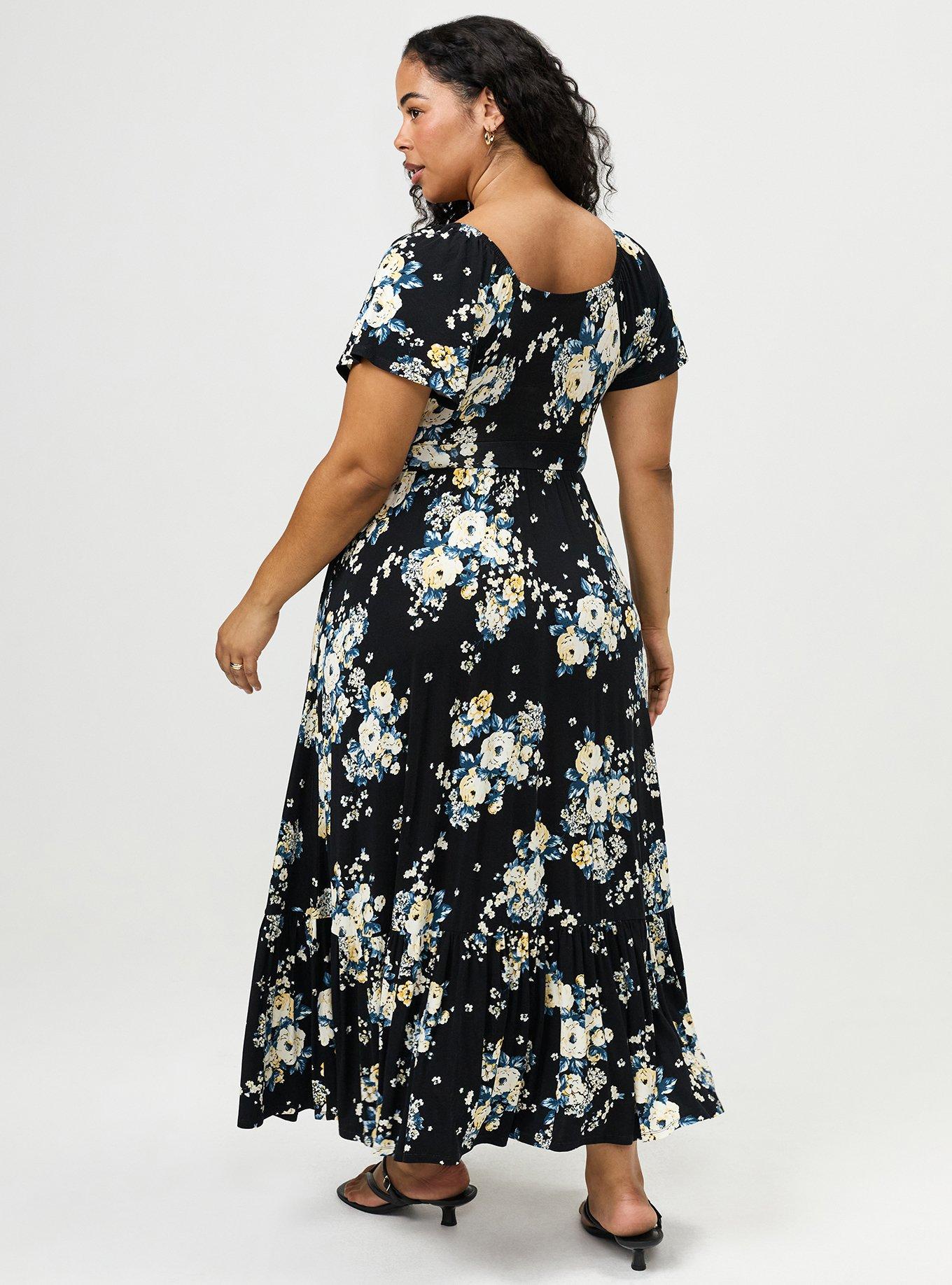 Flutter Sleeve Tiered Maxi Dress, MARCIE ROSE FLORAL BLACK, alternate
