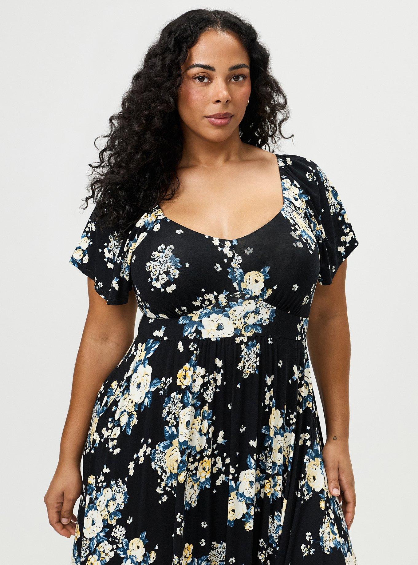 Flutter Sleeve Tiered Maxi Dress, MARCIE ROSE FLORAL BLACK, alternate