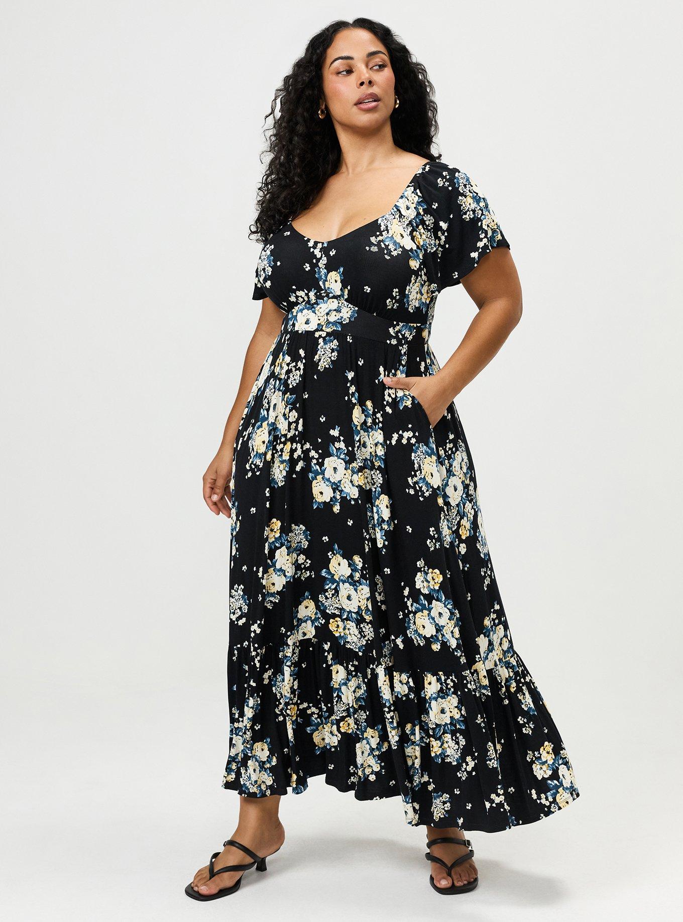 Flutter Sleeve Tiered Maxi Dress, MARCIE ROSE FLORAL BLACK, alternate