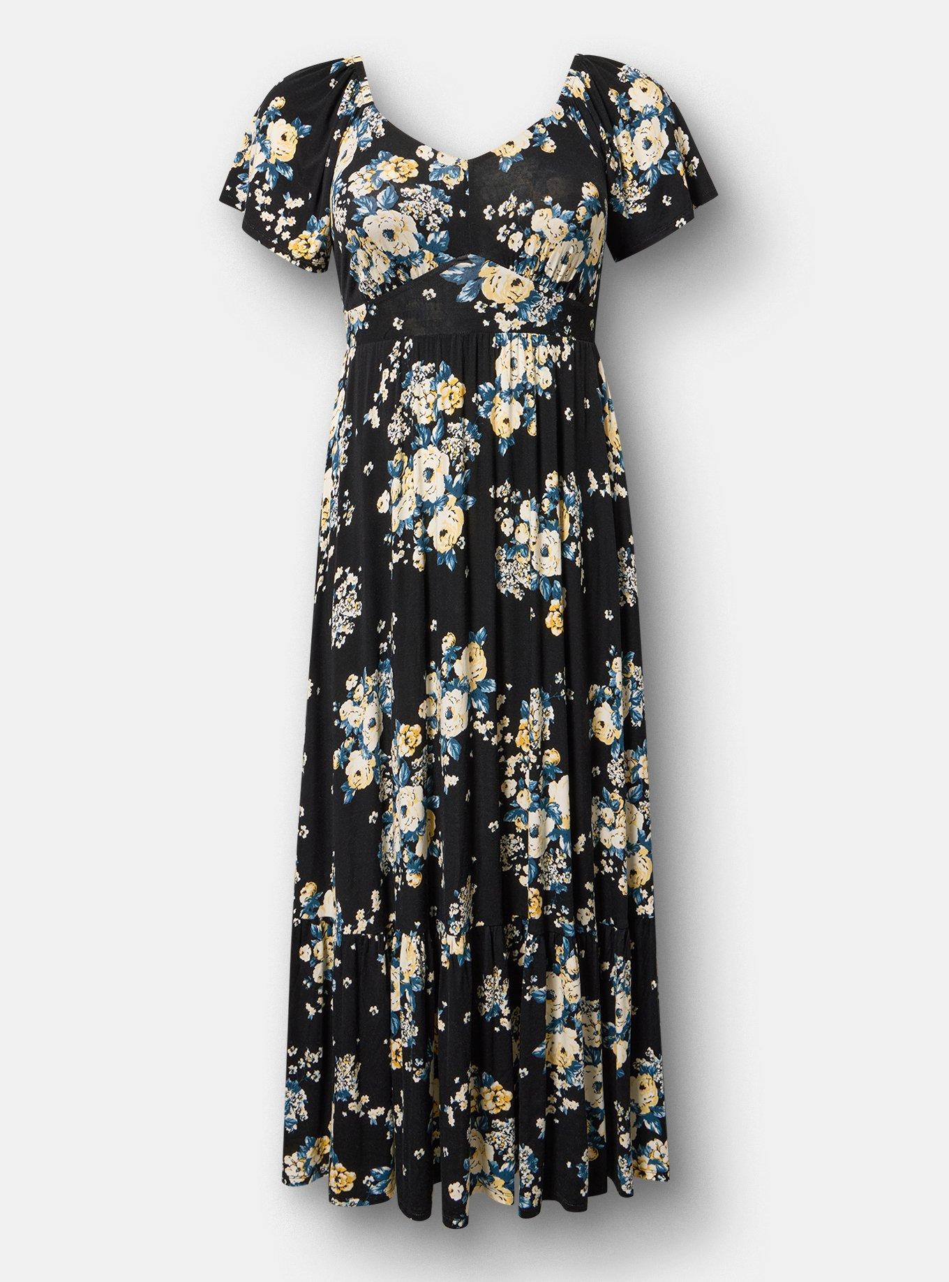 Flutter Sleeve Tiered Maxi Dress, MARCIE ROSE FLORAL BLACK, hi-res