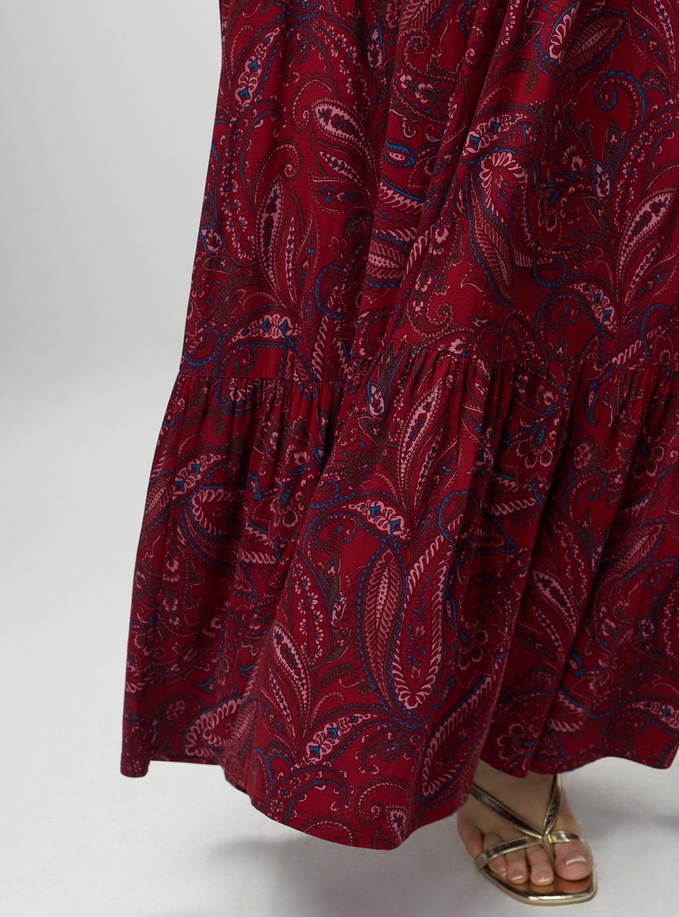 Flutter Sleeve Tiered Maxi Dress, FRENCH PAISLEY BURGUNDY, alternate