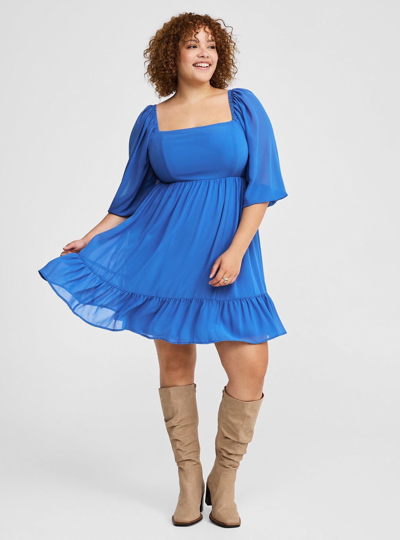 Mini Chiffon Square Neck Tiered Dress