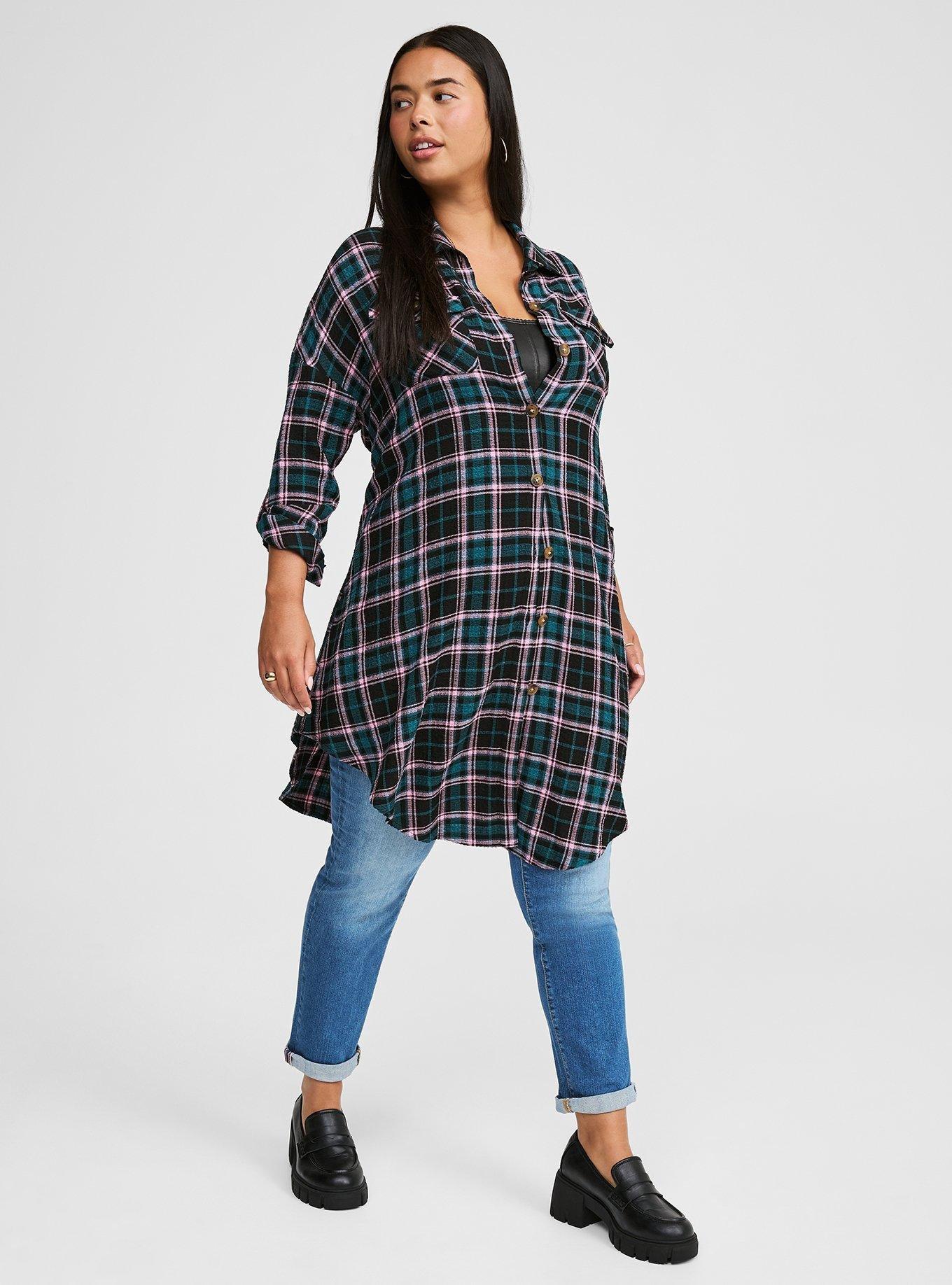 Flannel Gauze Oversized Shacket, CARLIE PLAID DEEP BLACK, alternate