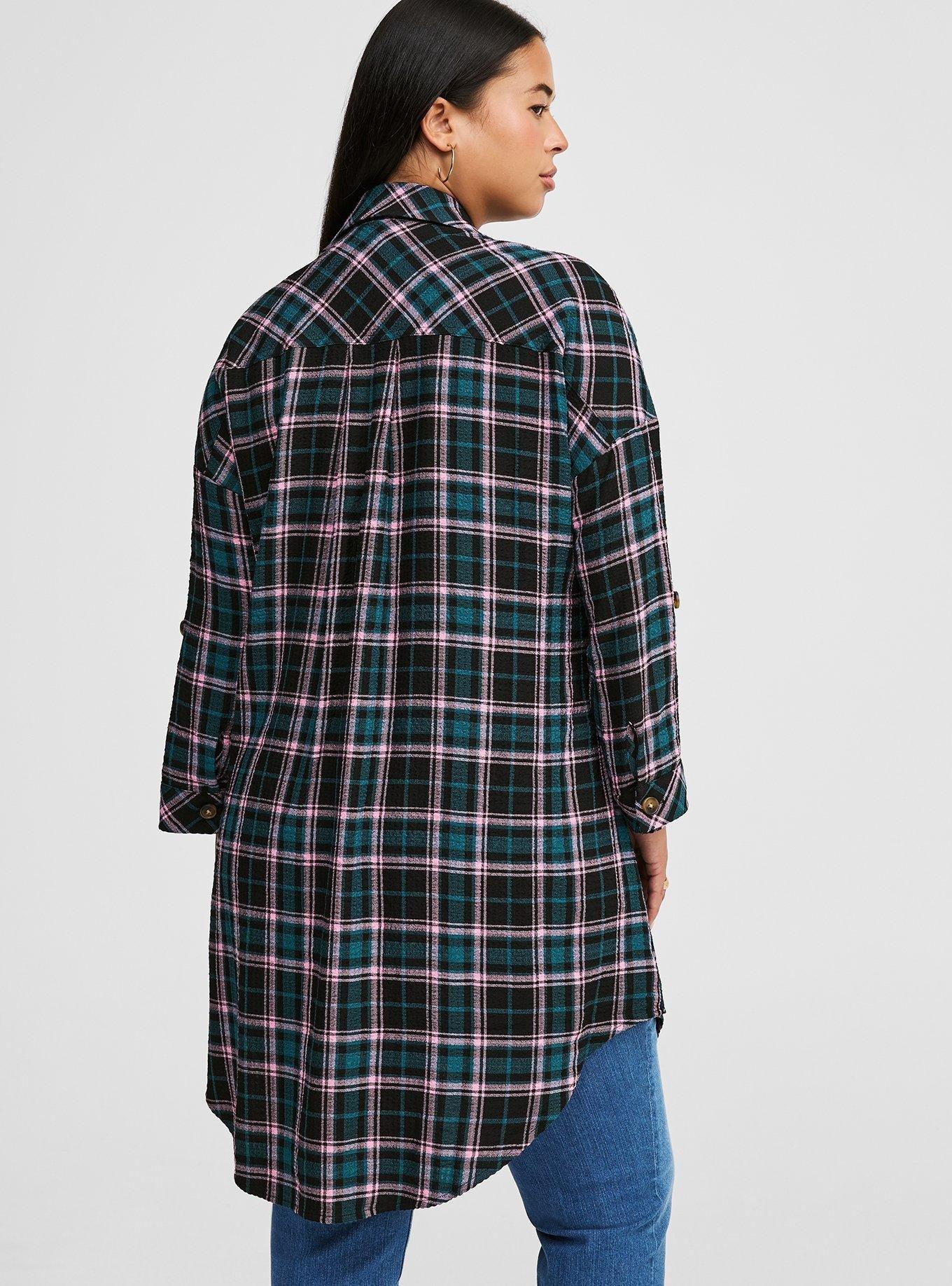 Flannel Gauze Oversized Shacket, CARLIE PLAID DEEP BLACK, alternate