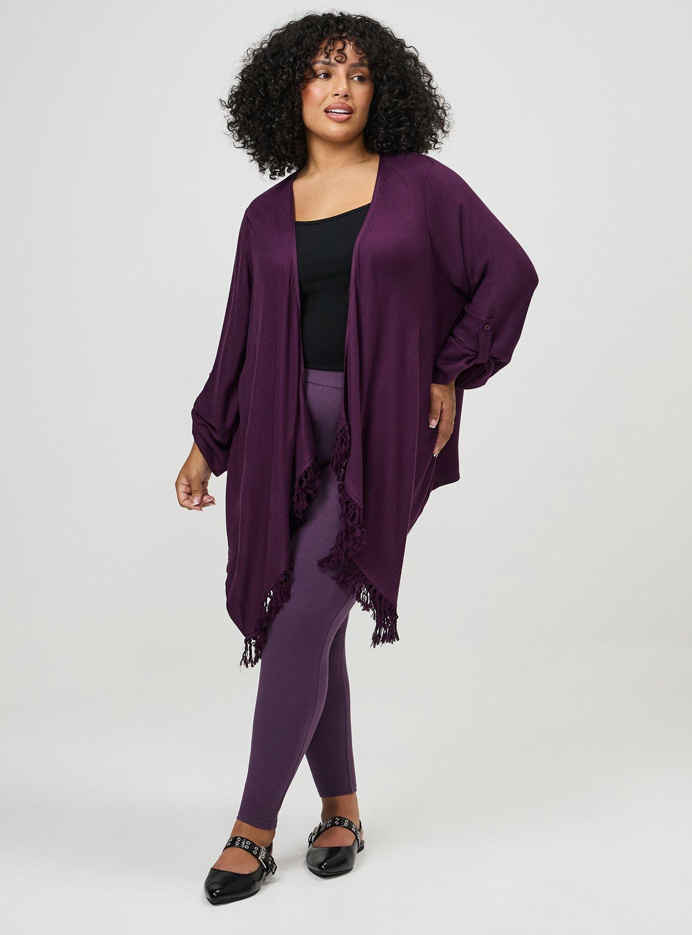 Plus Size Flannel Drape Front Cardigan, WINTER BLOOM, alternate