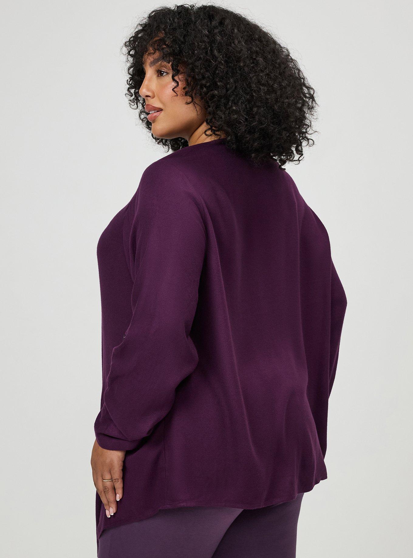 Plus Size Flannel Drape Front Cardigan, WINTER BLOOM, alternate