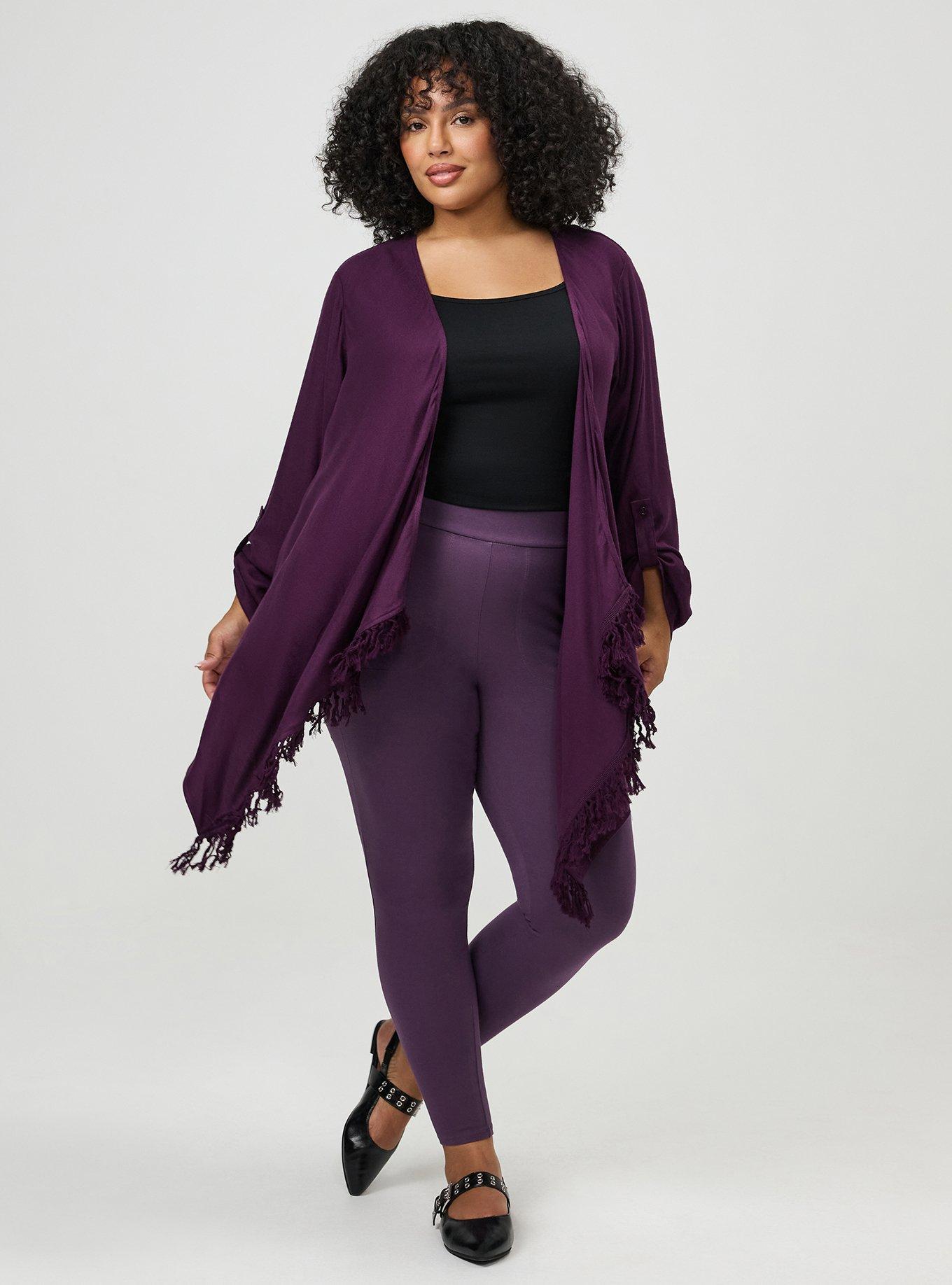 Plus Size Flannel Drape Front Cardigan, WINTER BLOOM, alternate