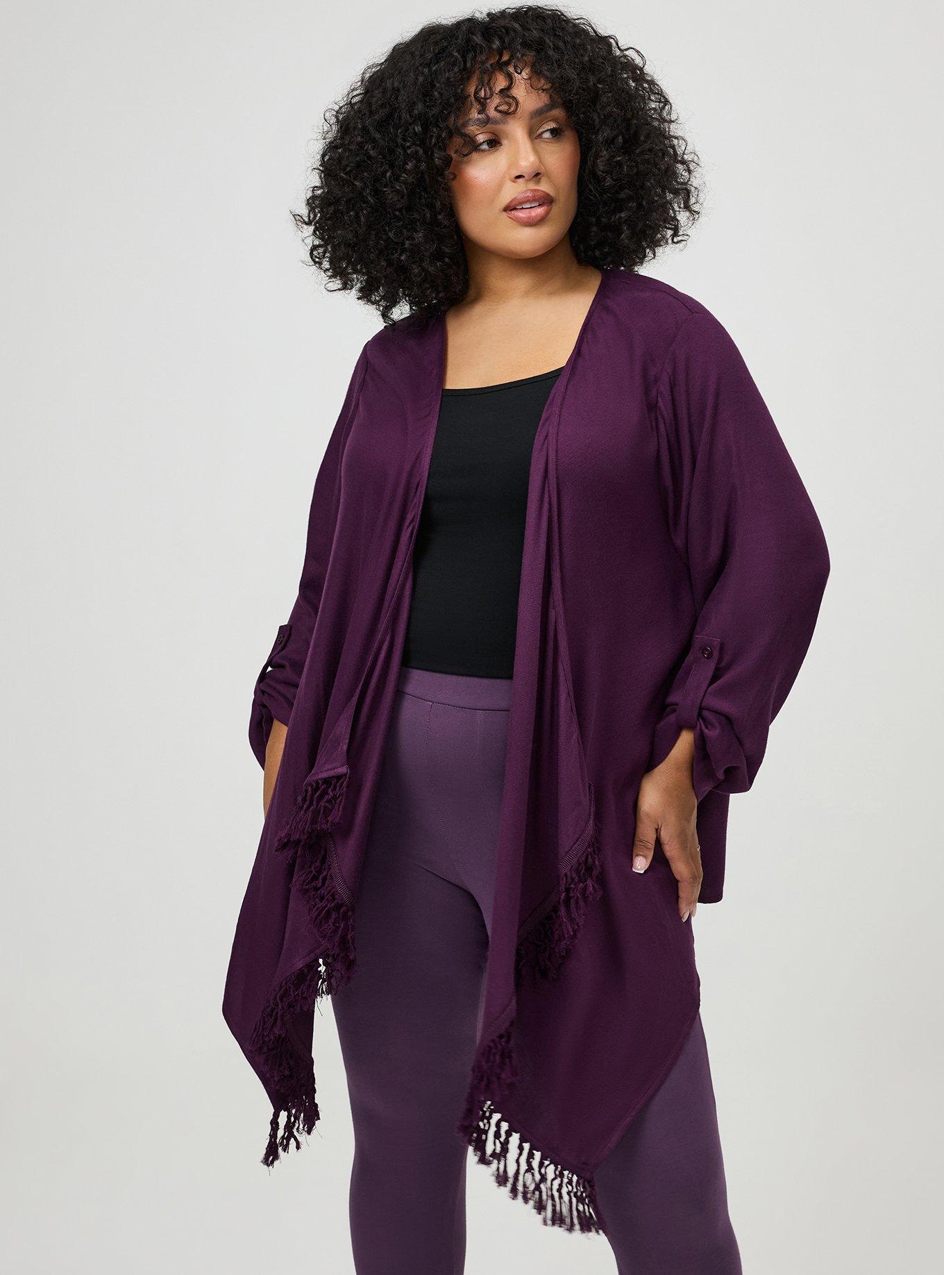 Plus Size Flannel Drape Front Cardigan, WINTER BLOOM, hi-res