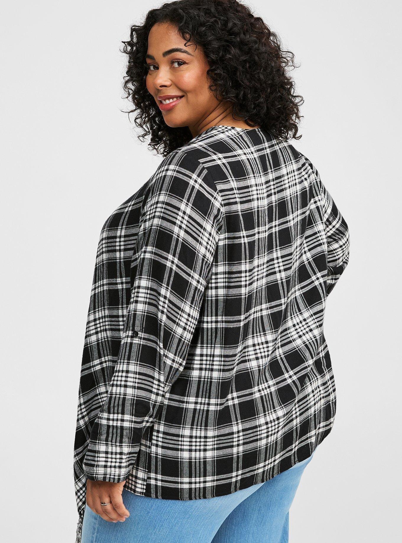 Brushed Flannel Drape Front Kimono, BRIE PLAID DEEP BLACK, alternate