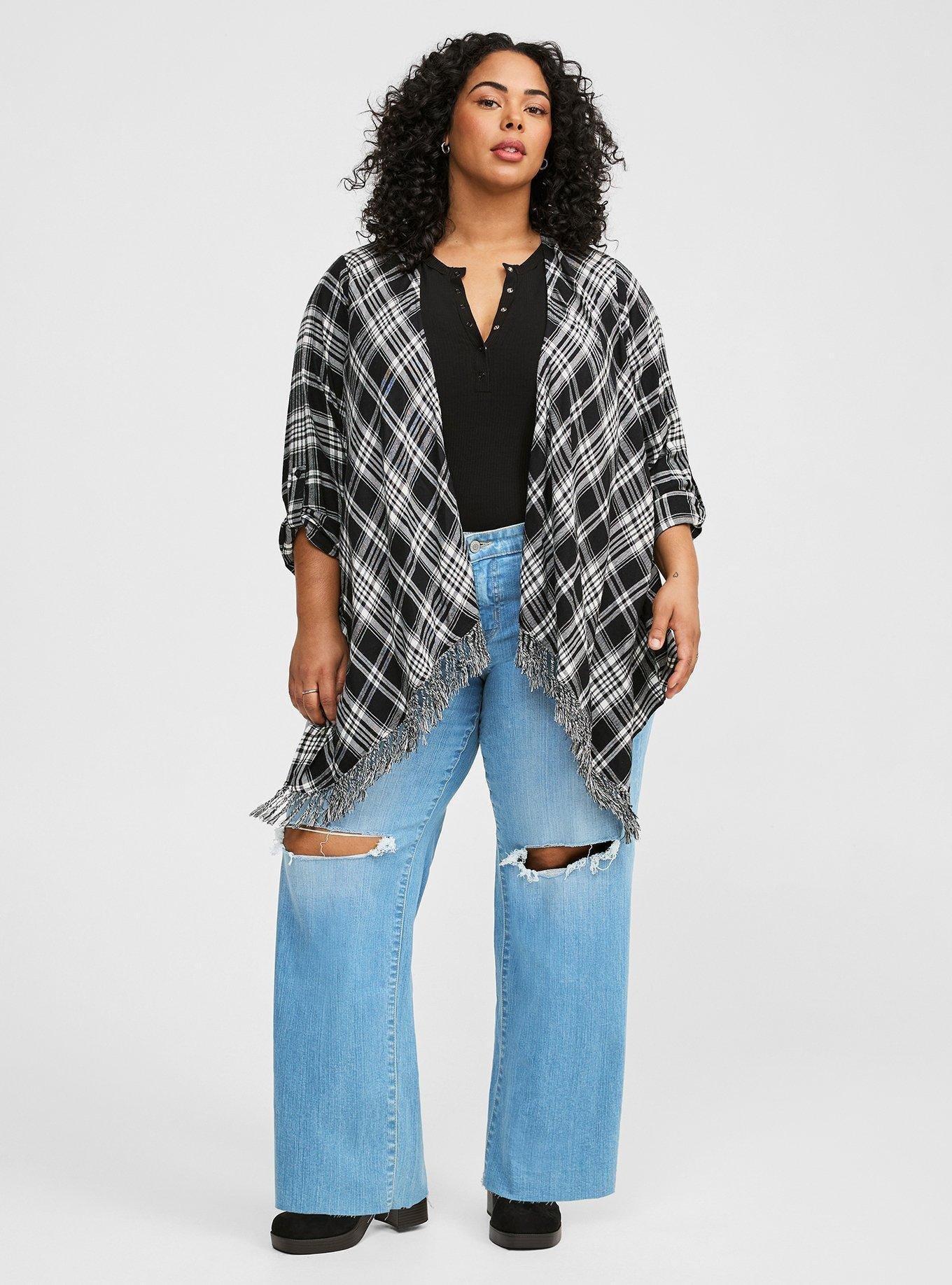 Brushed Flannel Drape Front Kimono