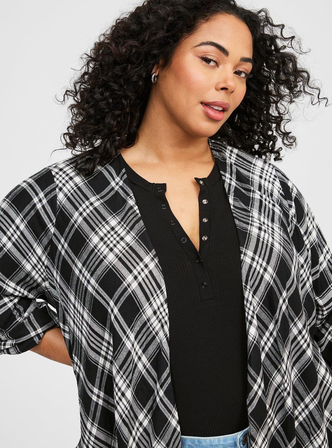 Brushed Flannel Drape Front Kimono, BRIE PLAID DEEP BLACK, alternate