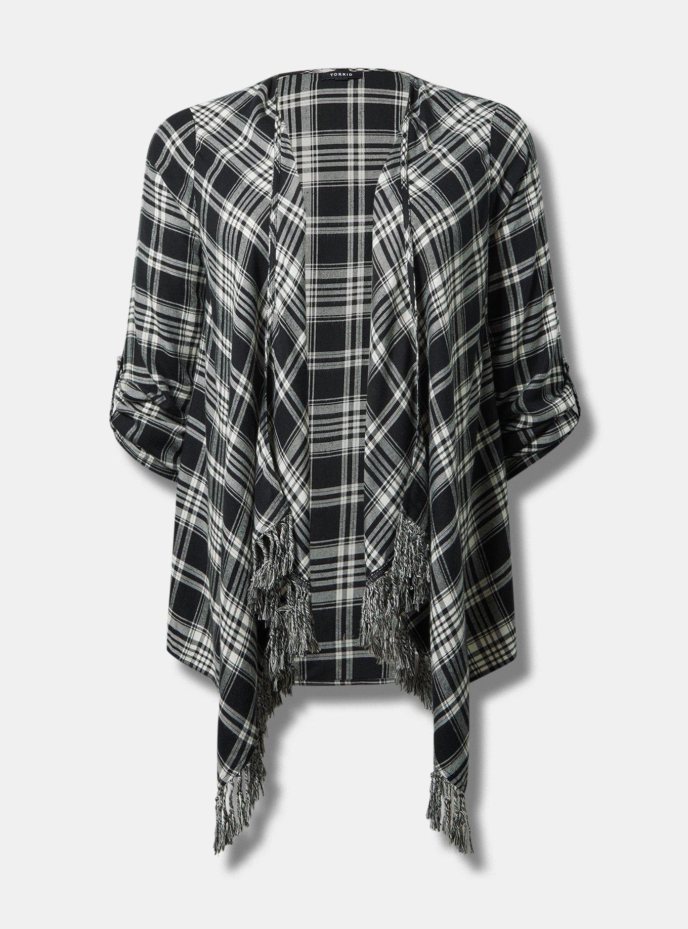 Brushed Flannel Drape Front Kimono