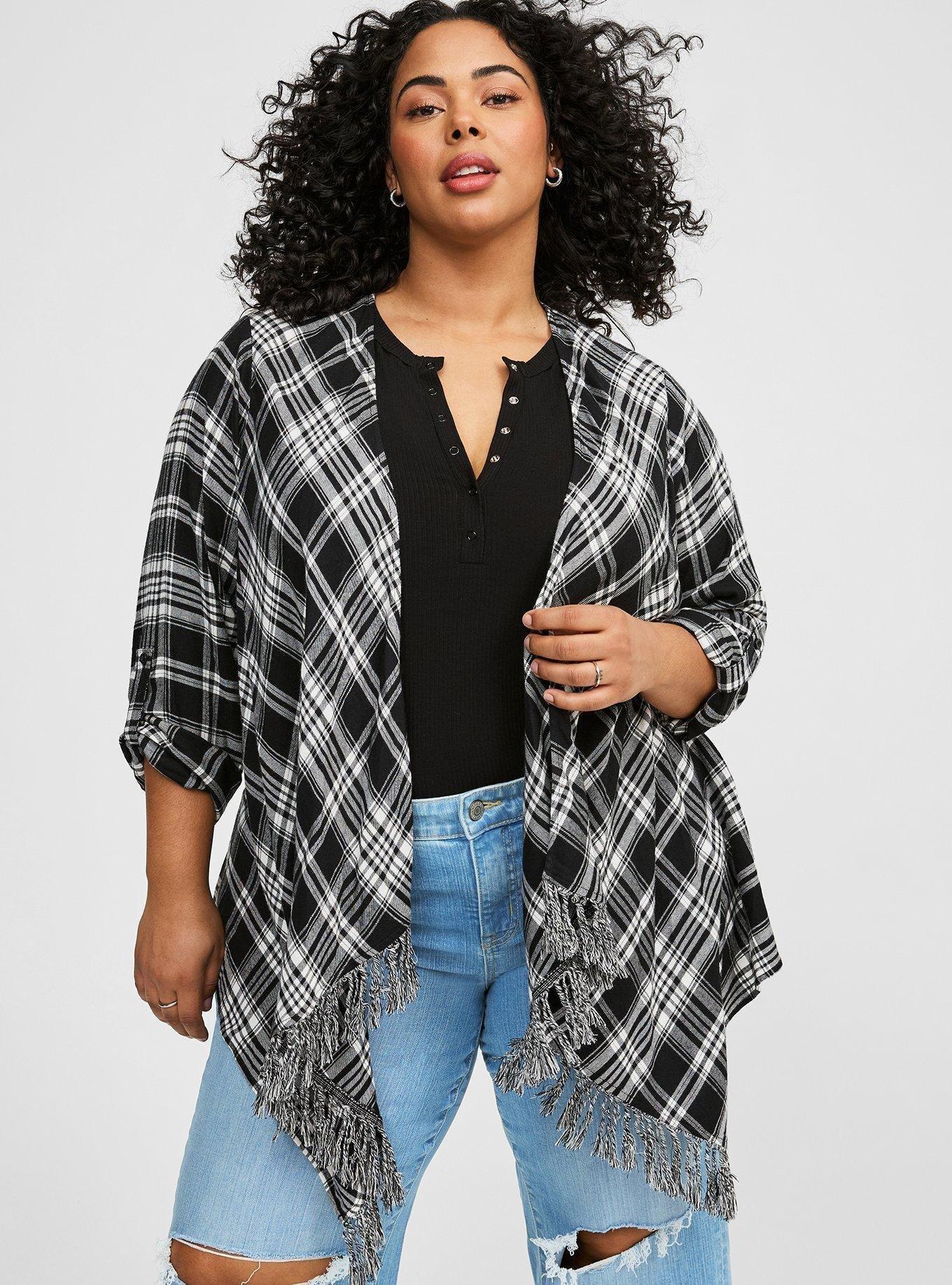 Brushed Flannel Drape Front Kimono