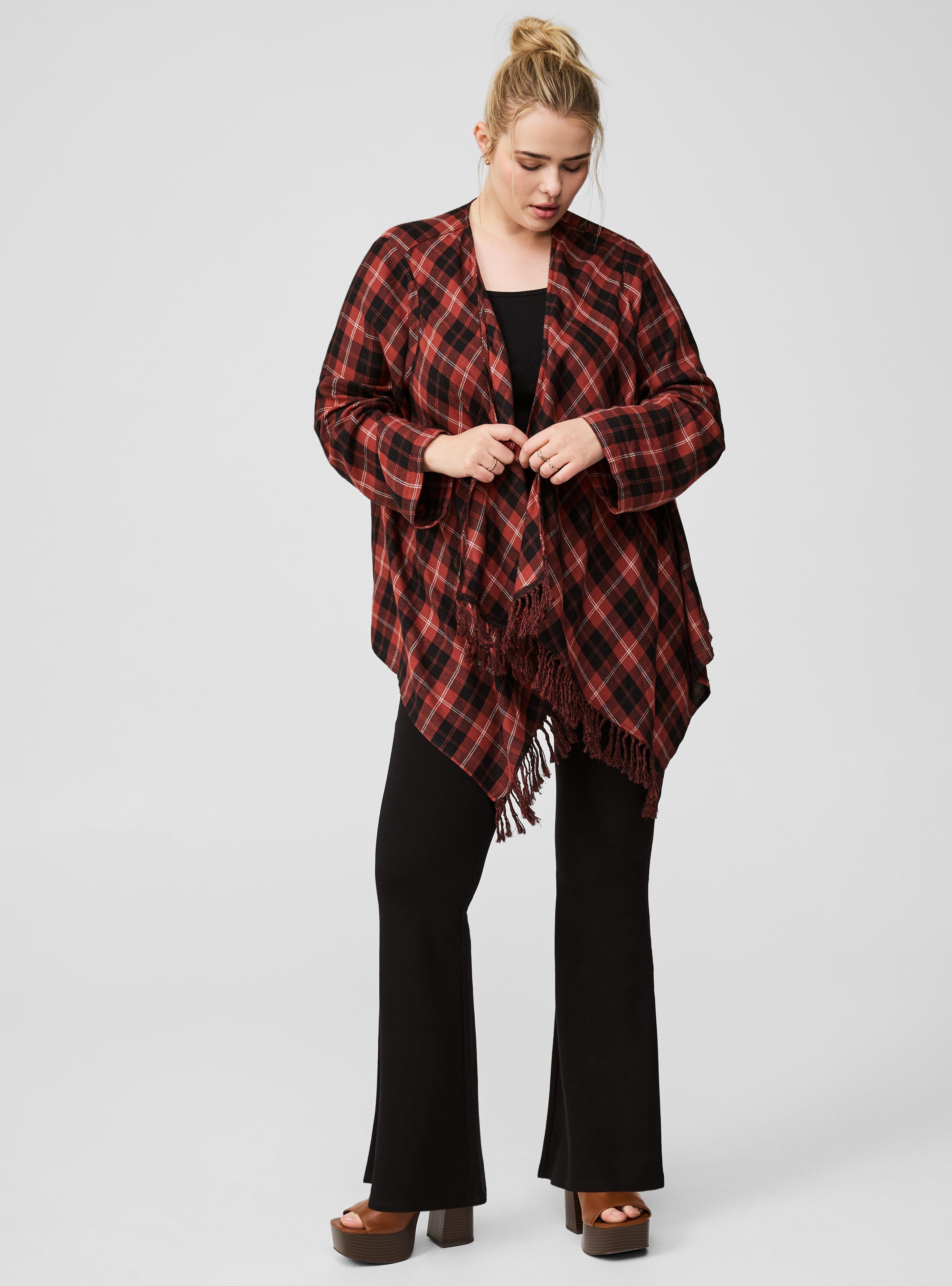 Brushed Flannel Drape Front Kimono