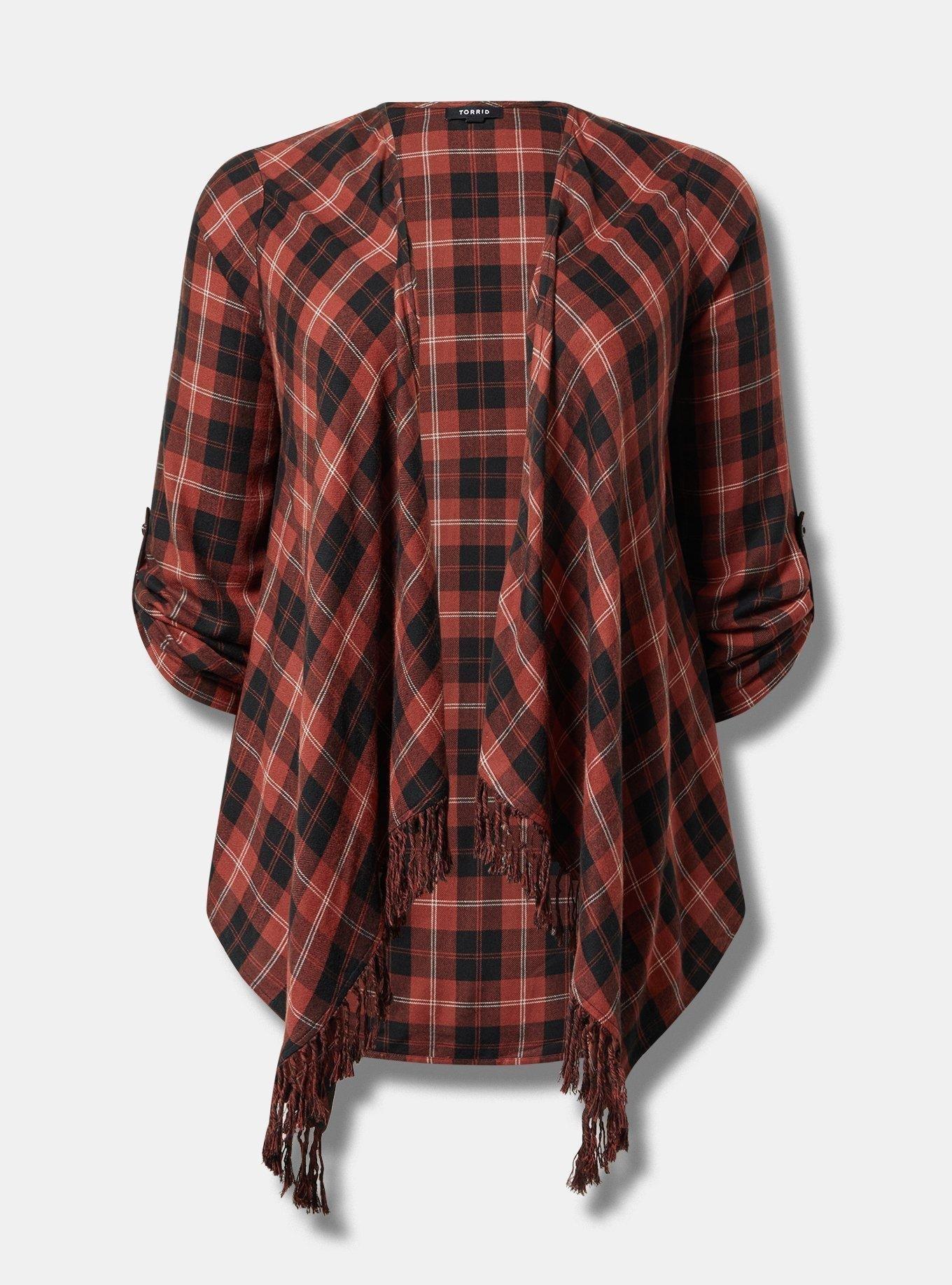 Brushed Flannel Drape Front Kimono