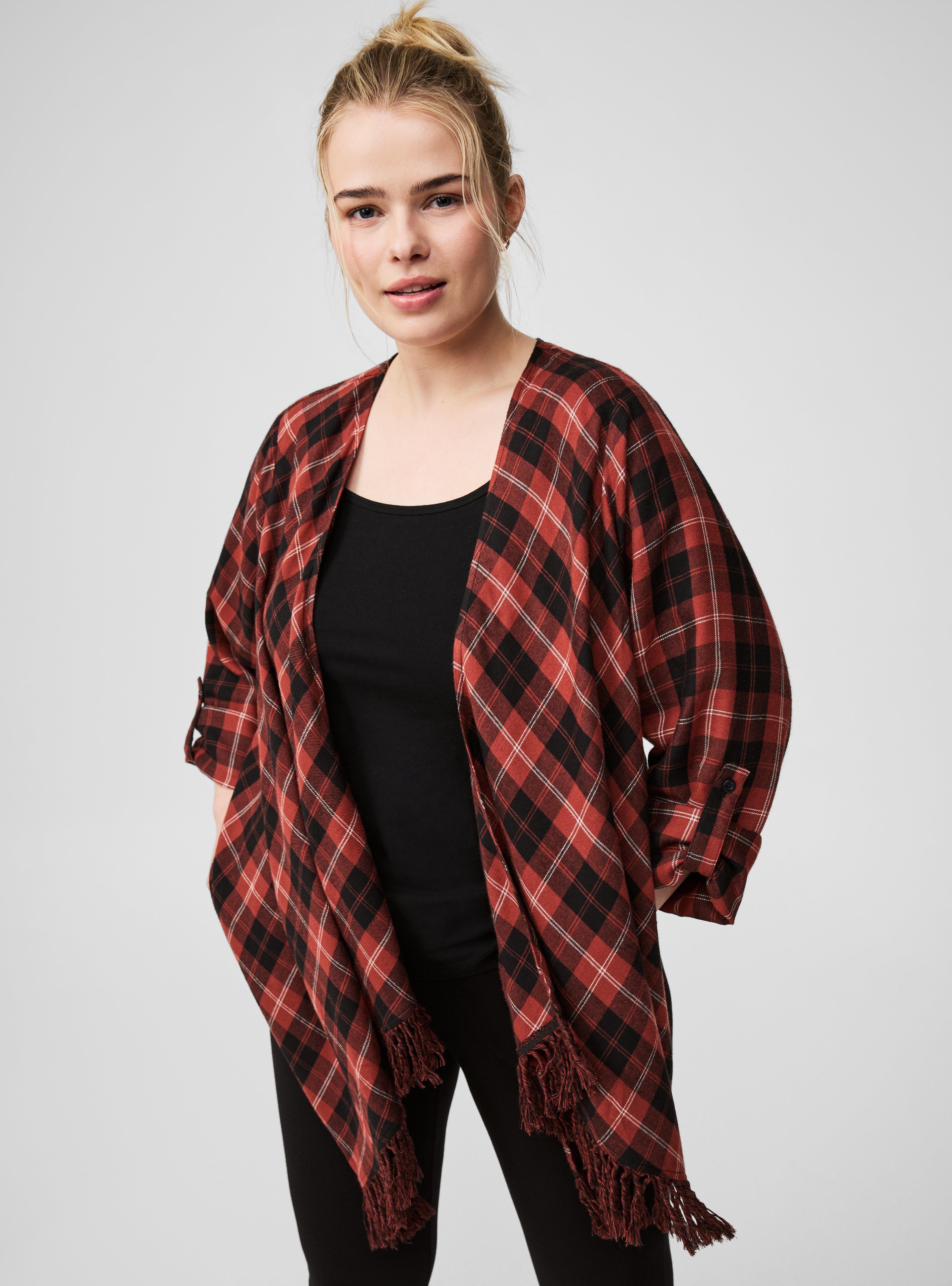 Brushed Flannel Drape Front Kimono